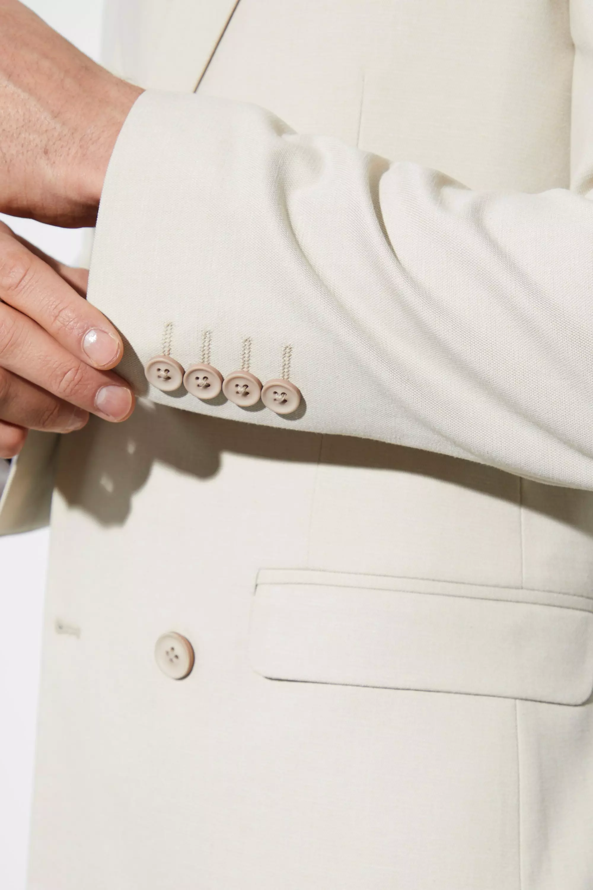 Beige Skinny Double Breasted Linen Suit Jacket alternative image