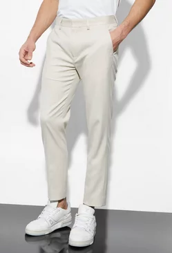 Skinny Linen Crop Suit Trousers beige