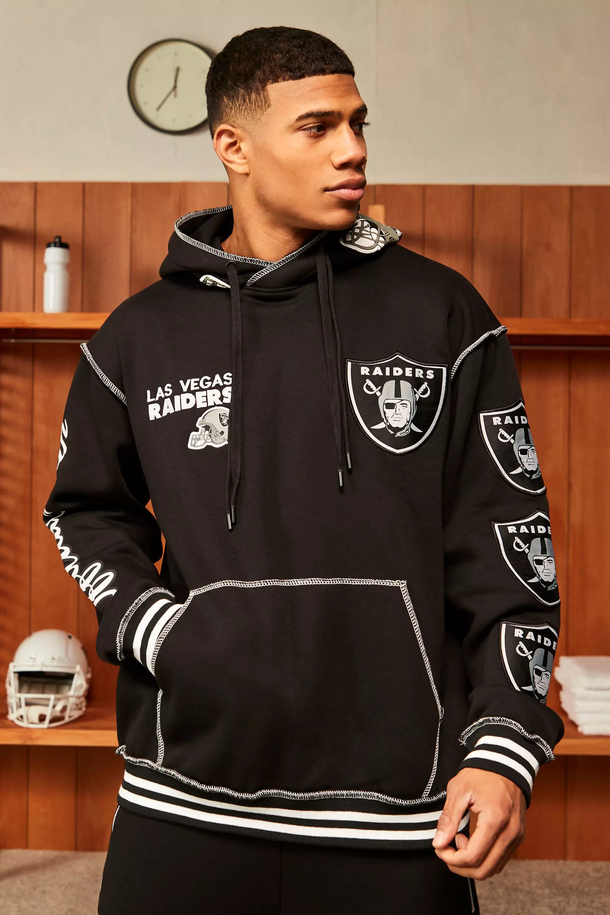 Nfl Oversized Raiders Applique Hoodie boohooMAN
