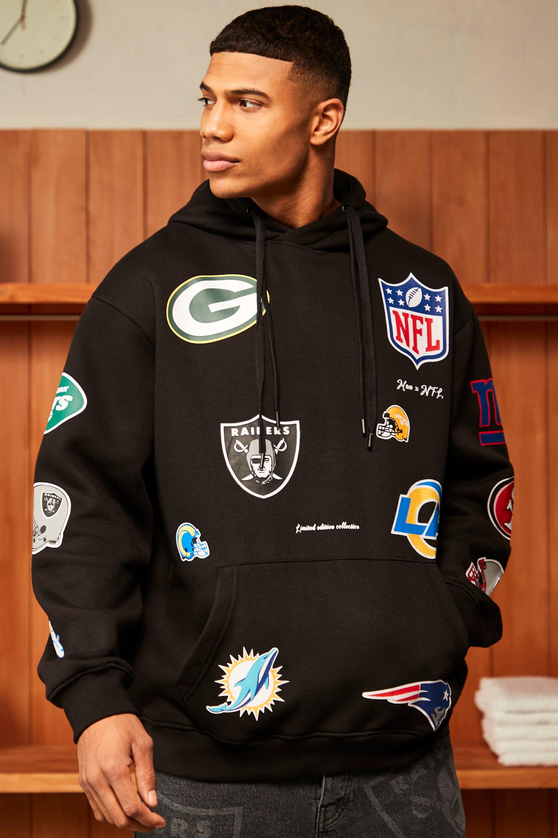 Nfl Oversized Multi Team Badge Hoodie | boohooMAN