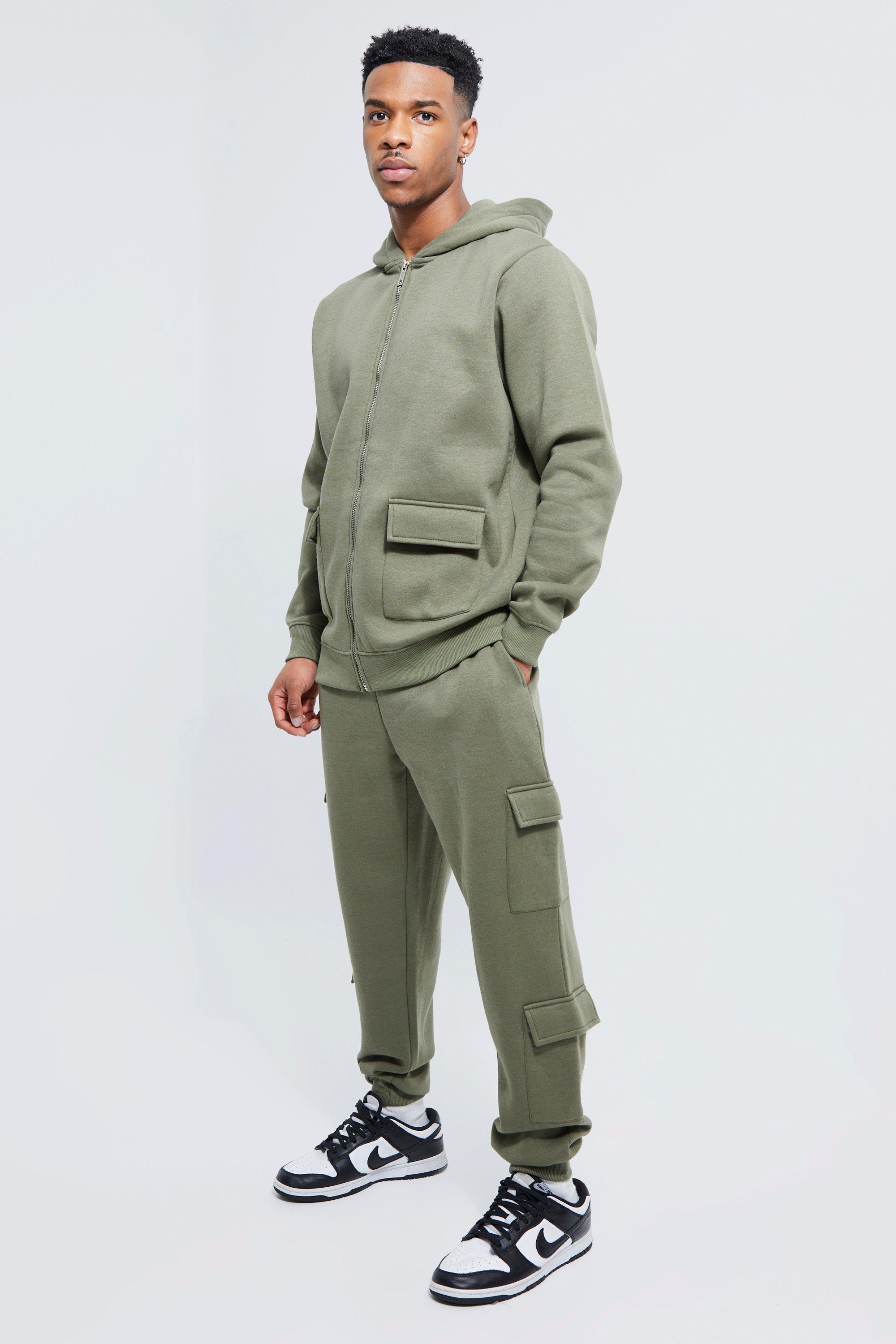 Zip Through Cargo Hooded Tracksuit | boohooMAN USA