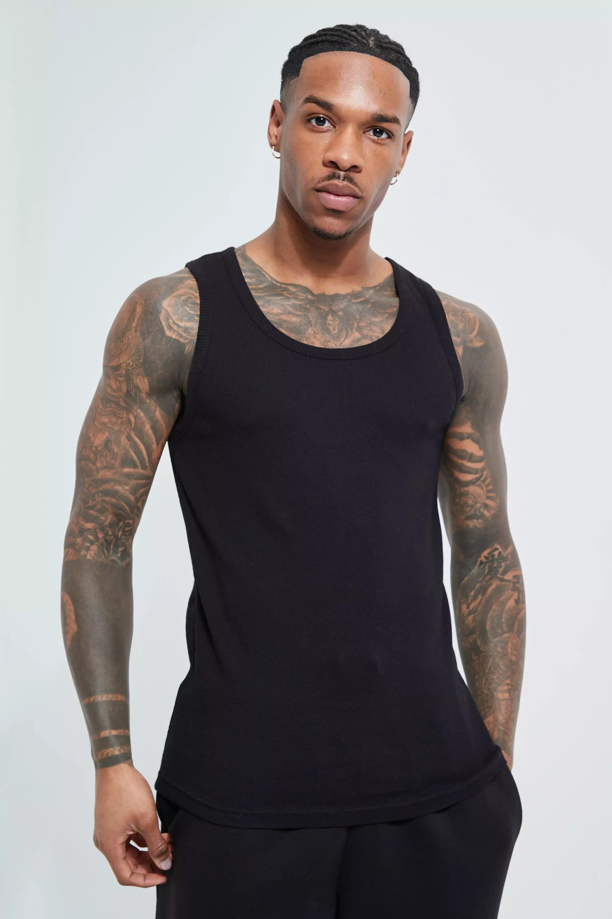 Black Basic Muscle Fit Ribbed Vest alternative image