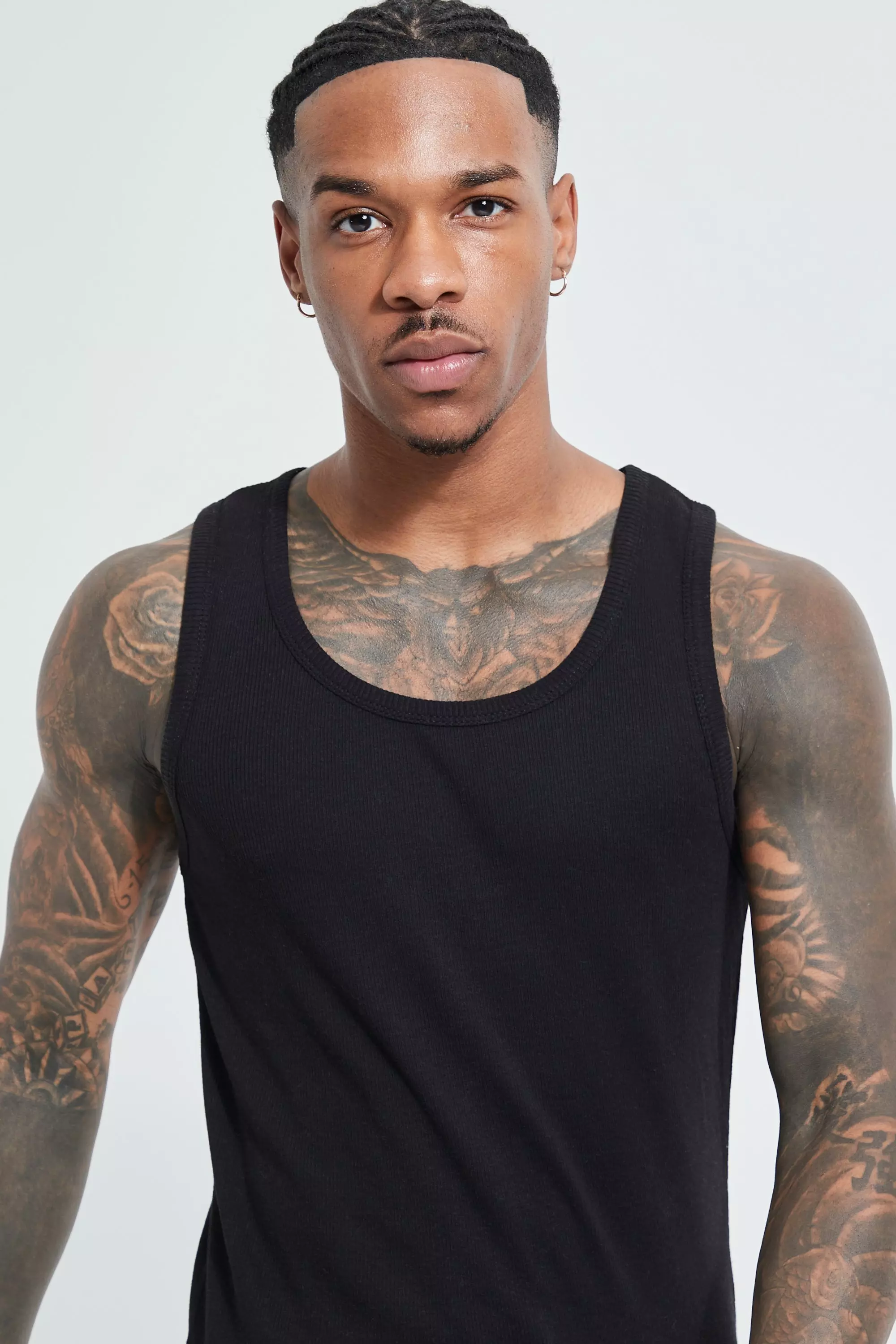 Black Basic Muscle Fit Ribbed Vest alternative image