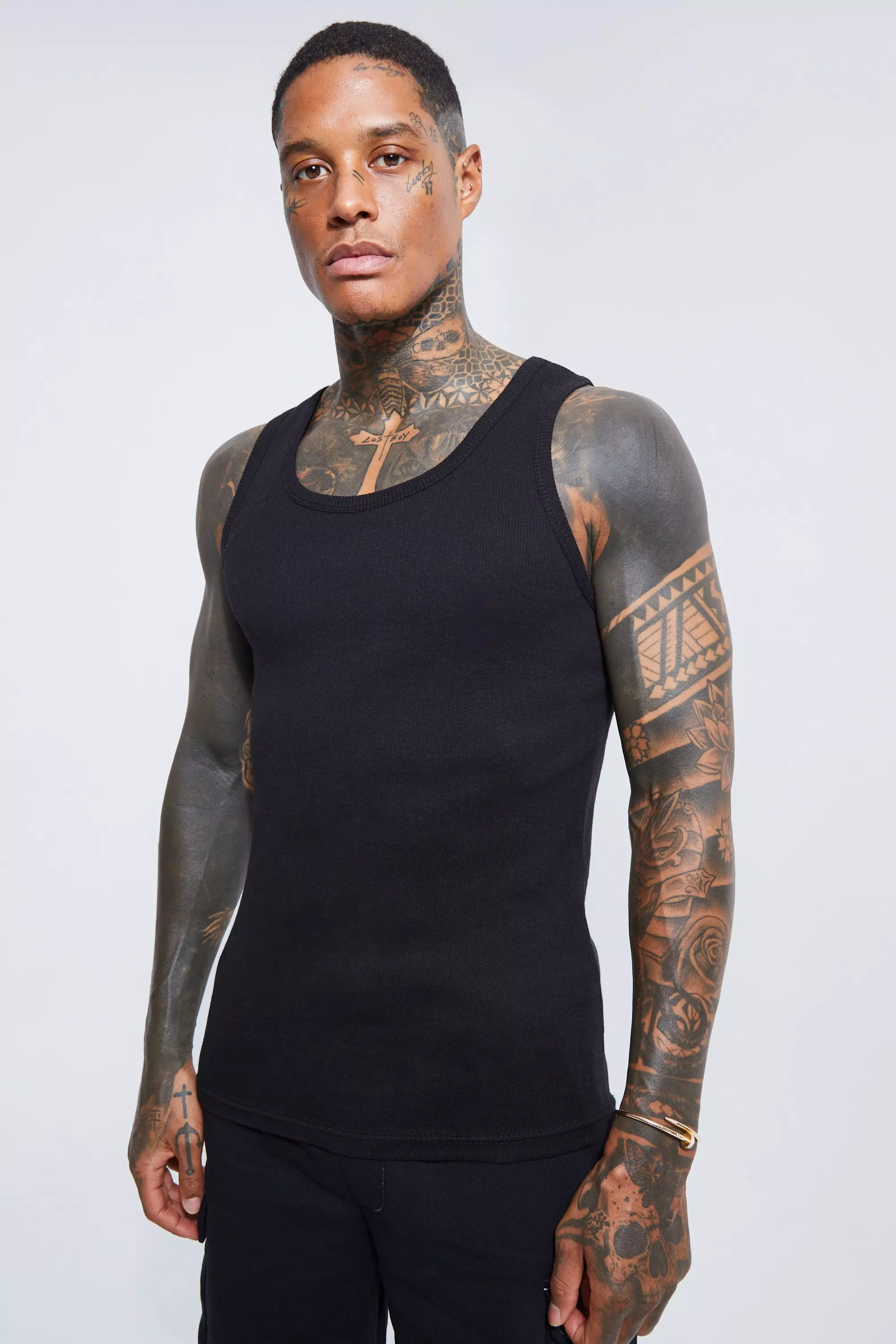 Slim Fit Ribbed Vest Black