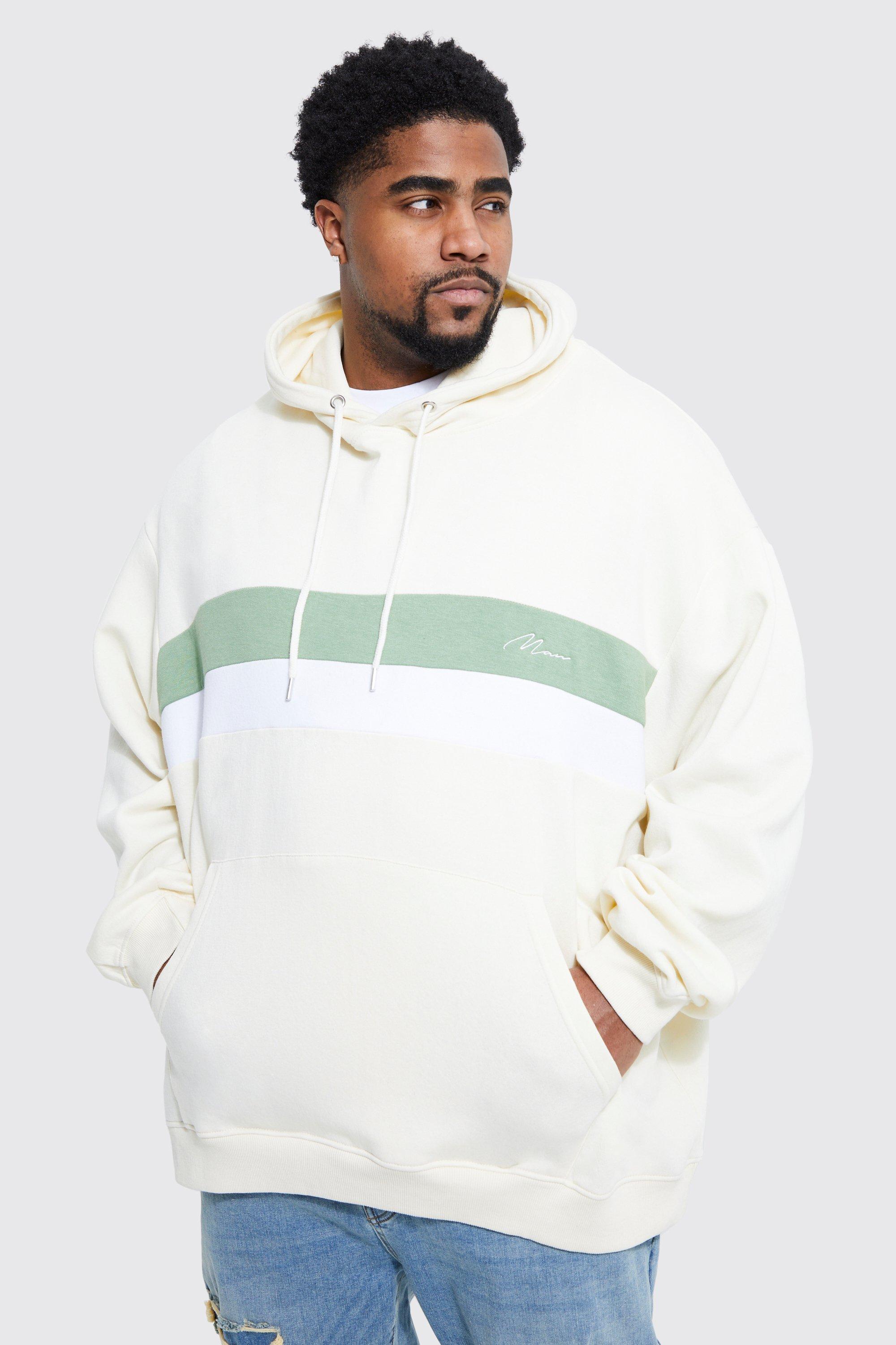 Plus Lightweight Oversized Colour Block Hoodie | boohooMAN USA