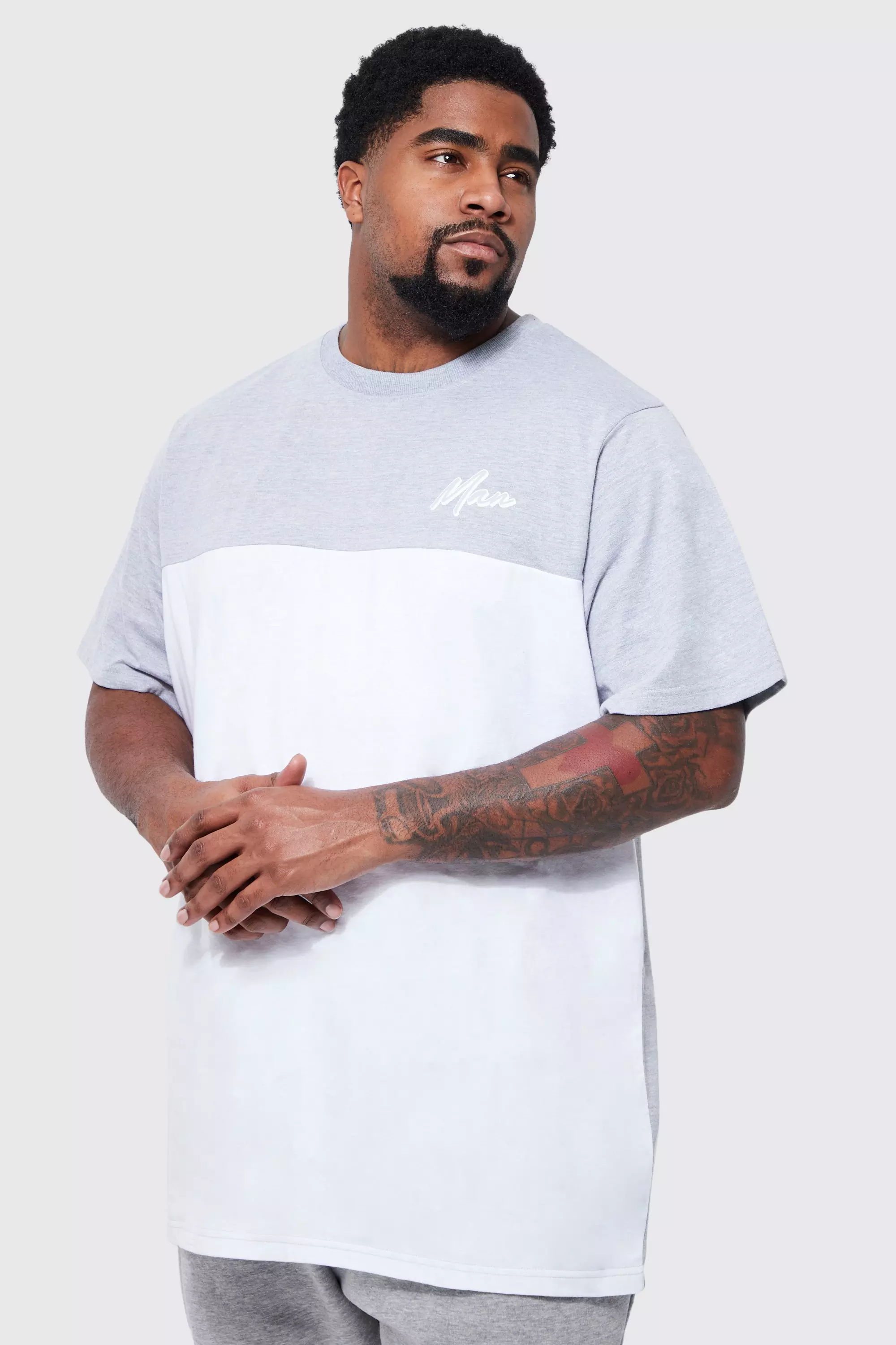 Plus Longline Man Colour Block T-shirt White