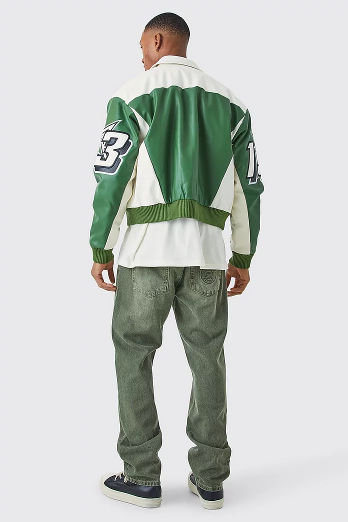 Boxy Fit PU Moto Collared Bomber Jacket | boohooMAN USA Boxy Fit PU Moto Collared Bomber Jacket | boohooMAN USA