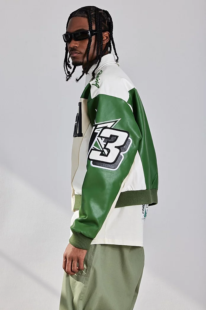 Boxy Fit PU Moto Collared Bomber Jacket | boohooMAN USA Boxy Fit PU Moto Collared Bomber Jacket | boohooMAN USA