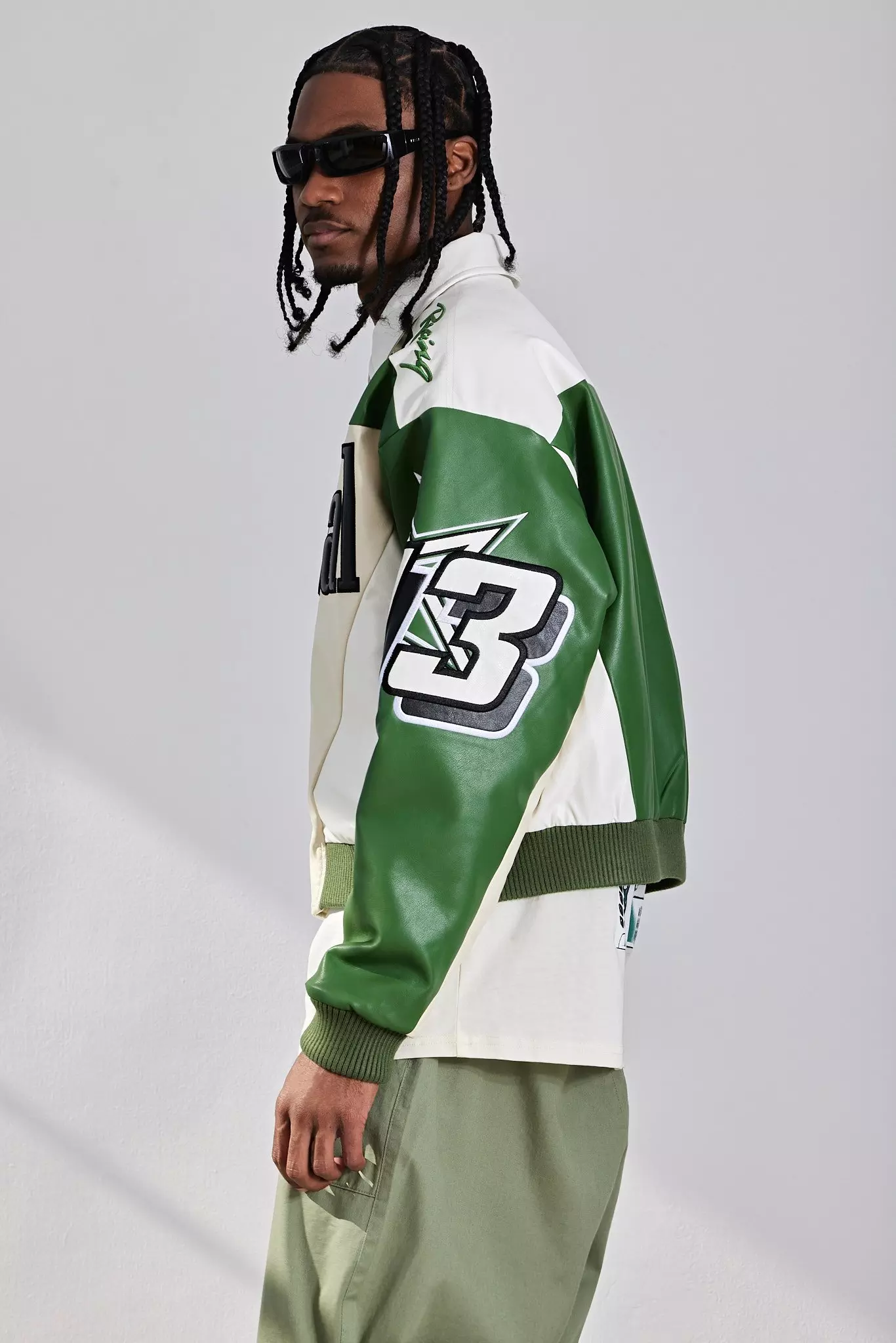 Boxy Fit PU Moto Collared Bomber Jacket | boohooMAN USA