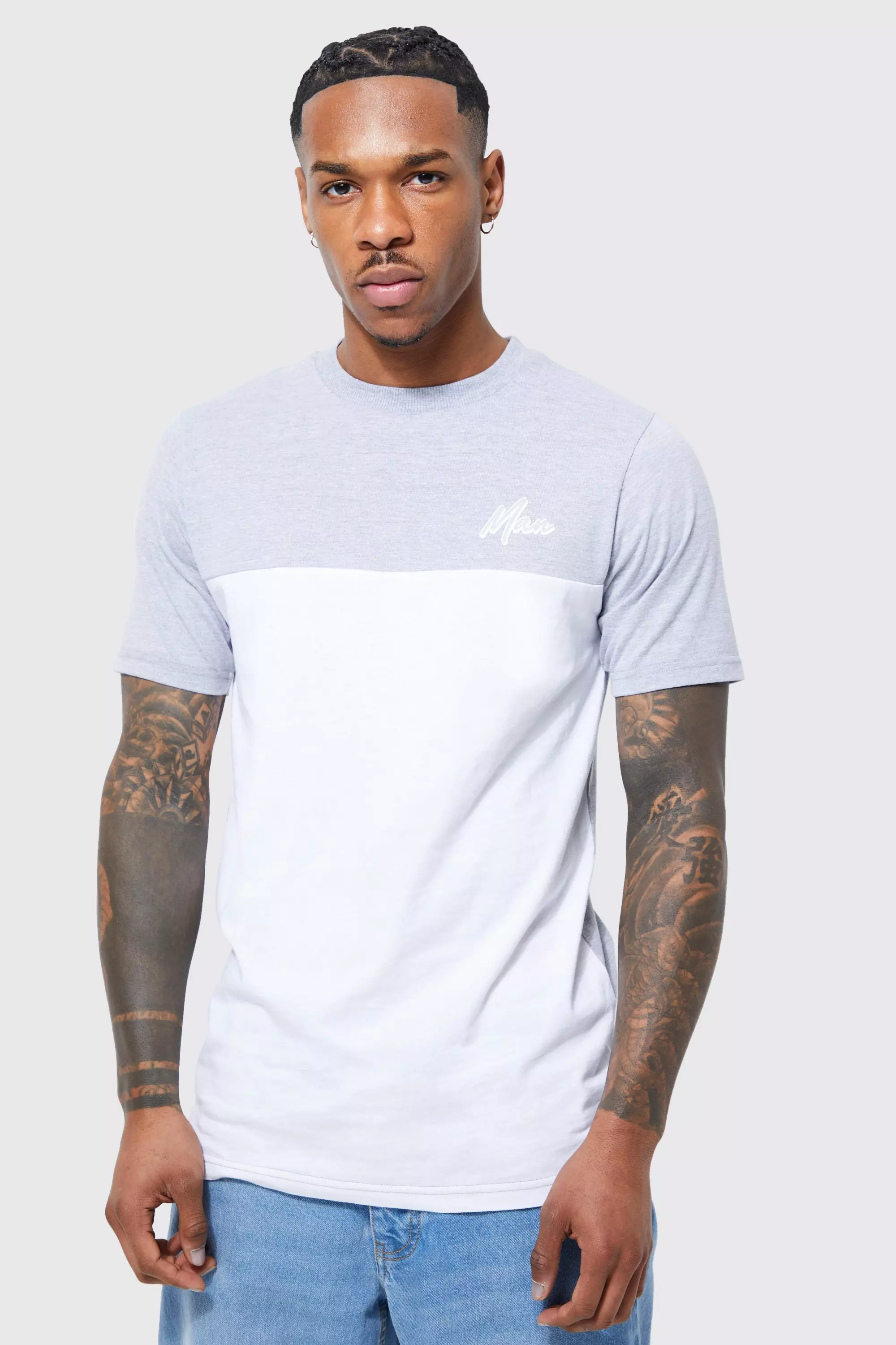 Grey Slim Fit Man Colour Block T-shirt