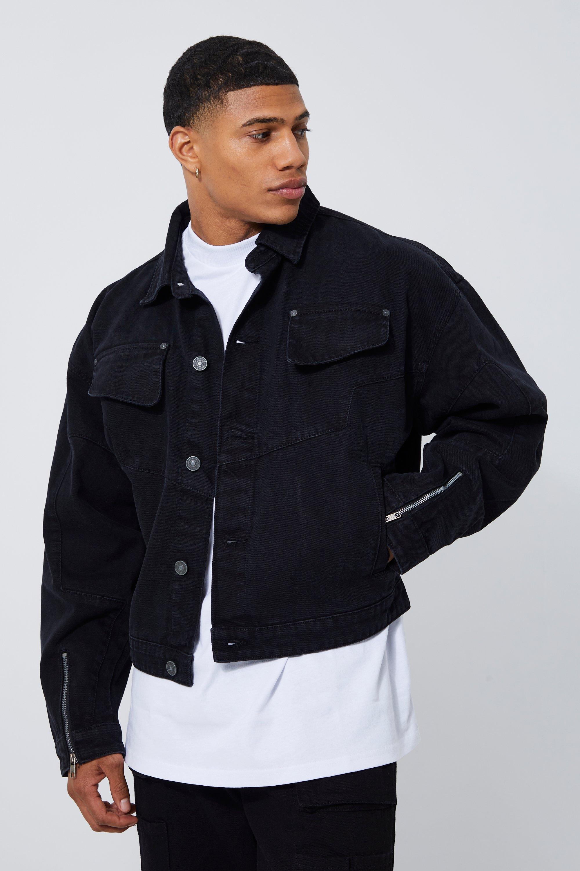 Boxy Fit Panelled Jean Jacket | boohooMAN USA