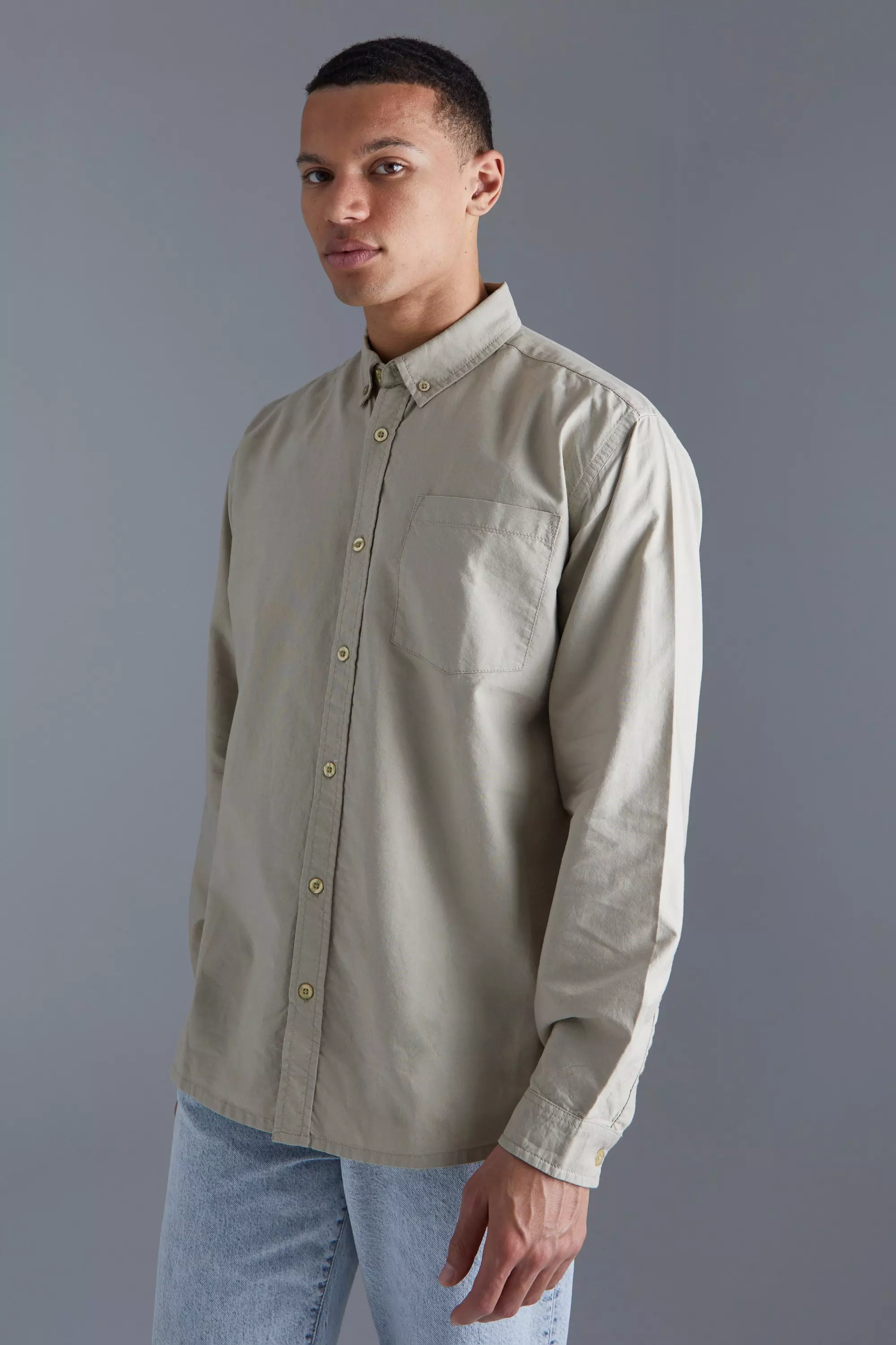 Tall Relaxed Fit Long Sleeve Oxford Shirt Stone