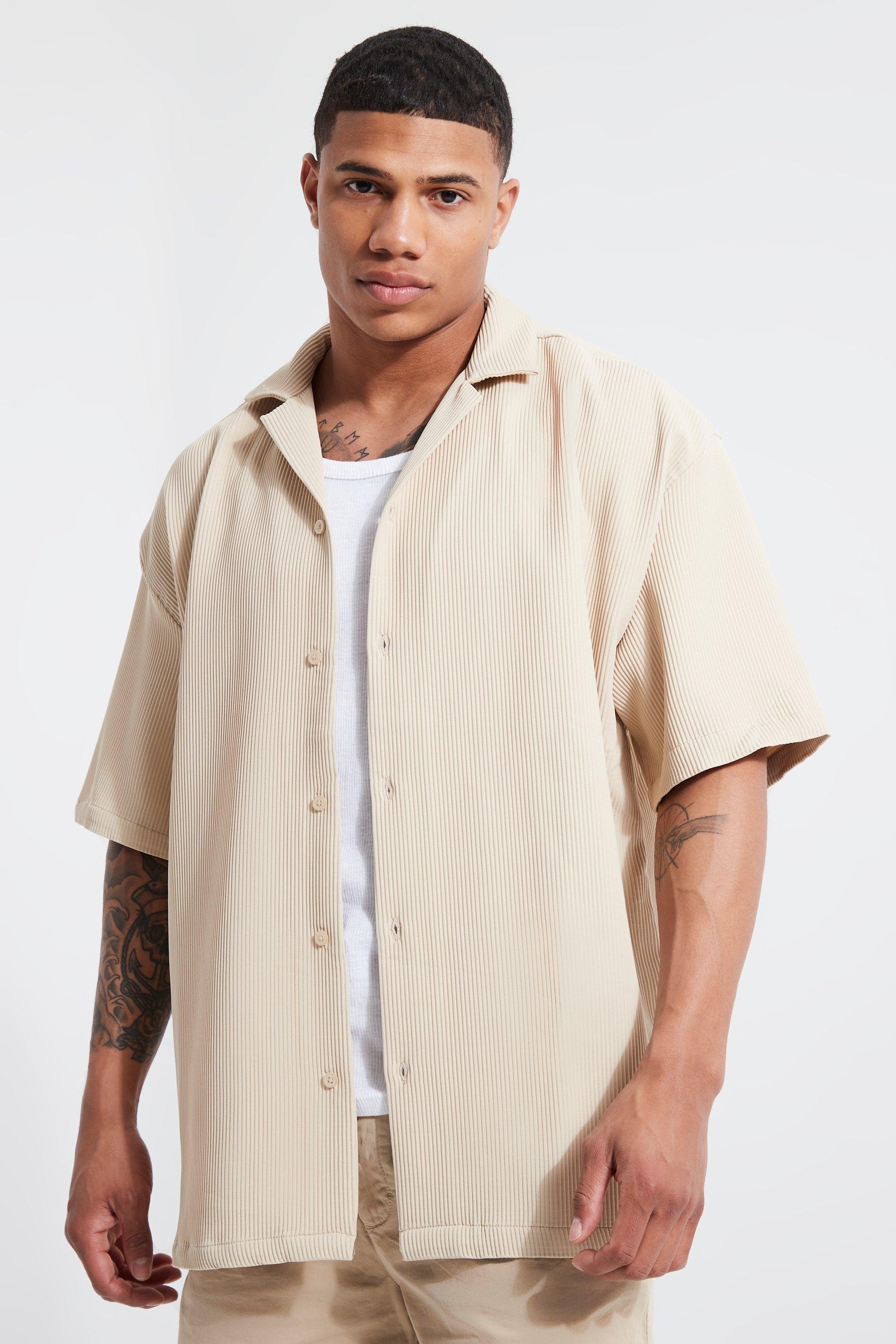 Short Sleeve Revere Oversized Pleated Shirt