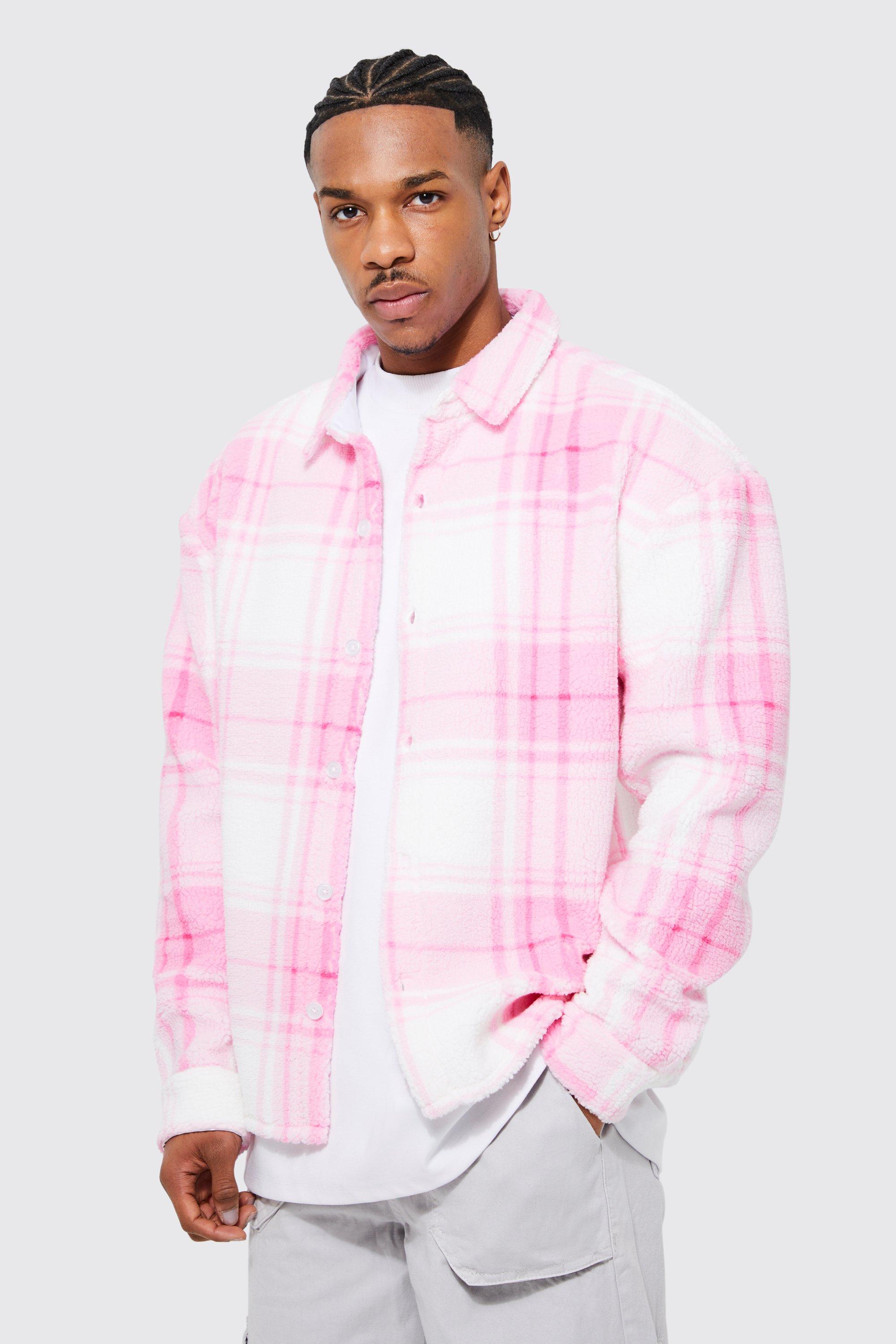 【BAON】[unisex] Makodo Check Brushed Over Shirt Check Borg Overshirt | boohooMAN USA