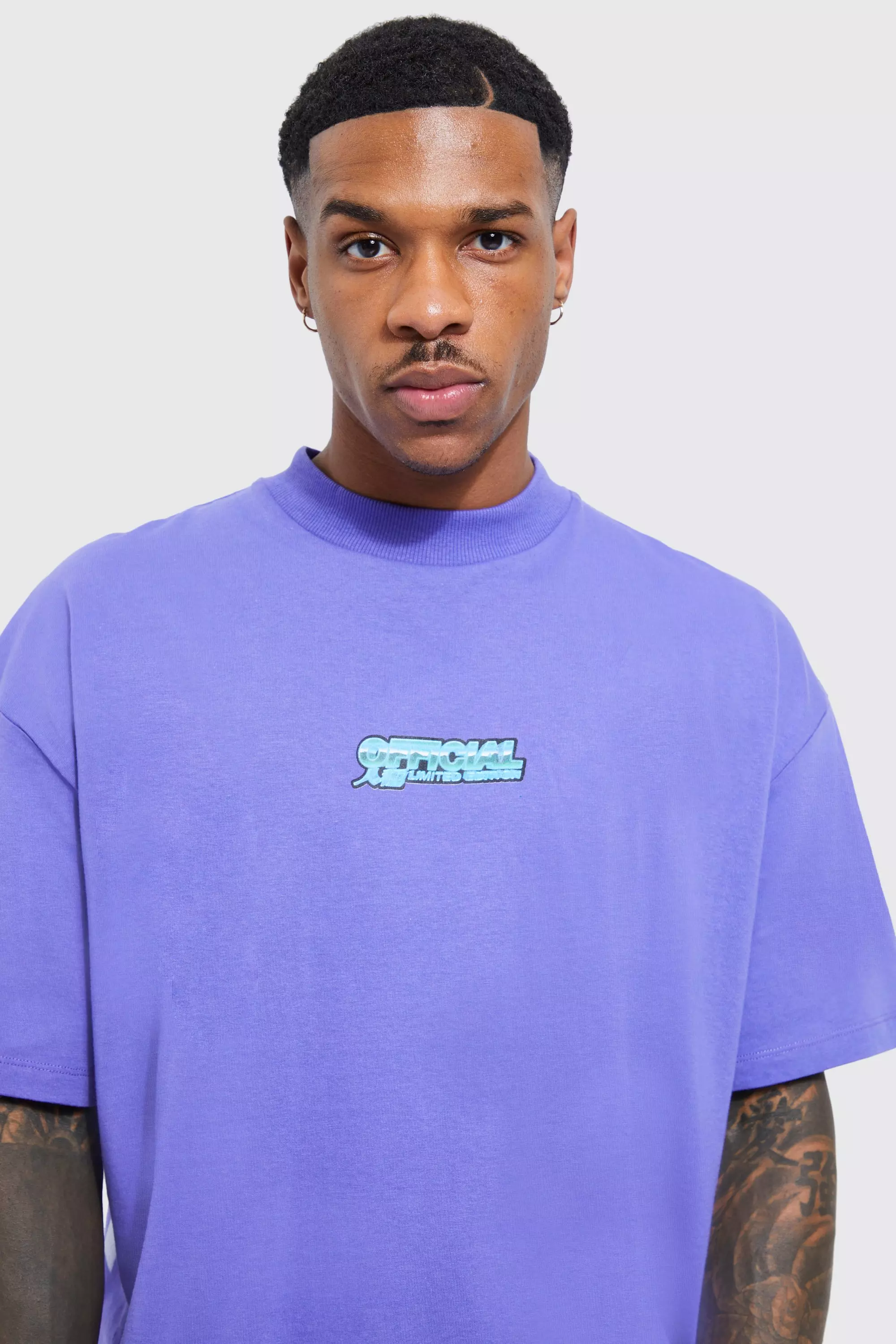 Oversized Ex Neck Moto Graphic T-shirt | boohooMAN USA