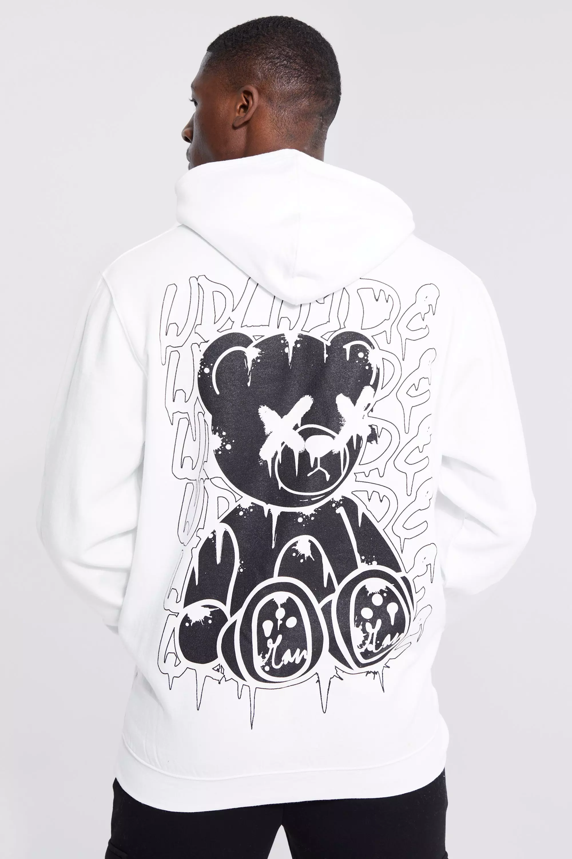 Tall Teddy Back Print Hoodie boohooMAN