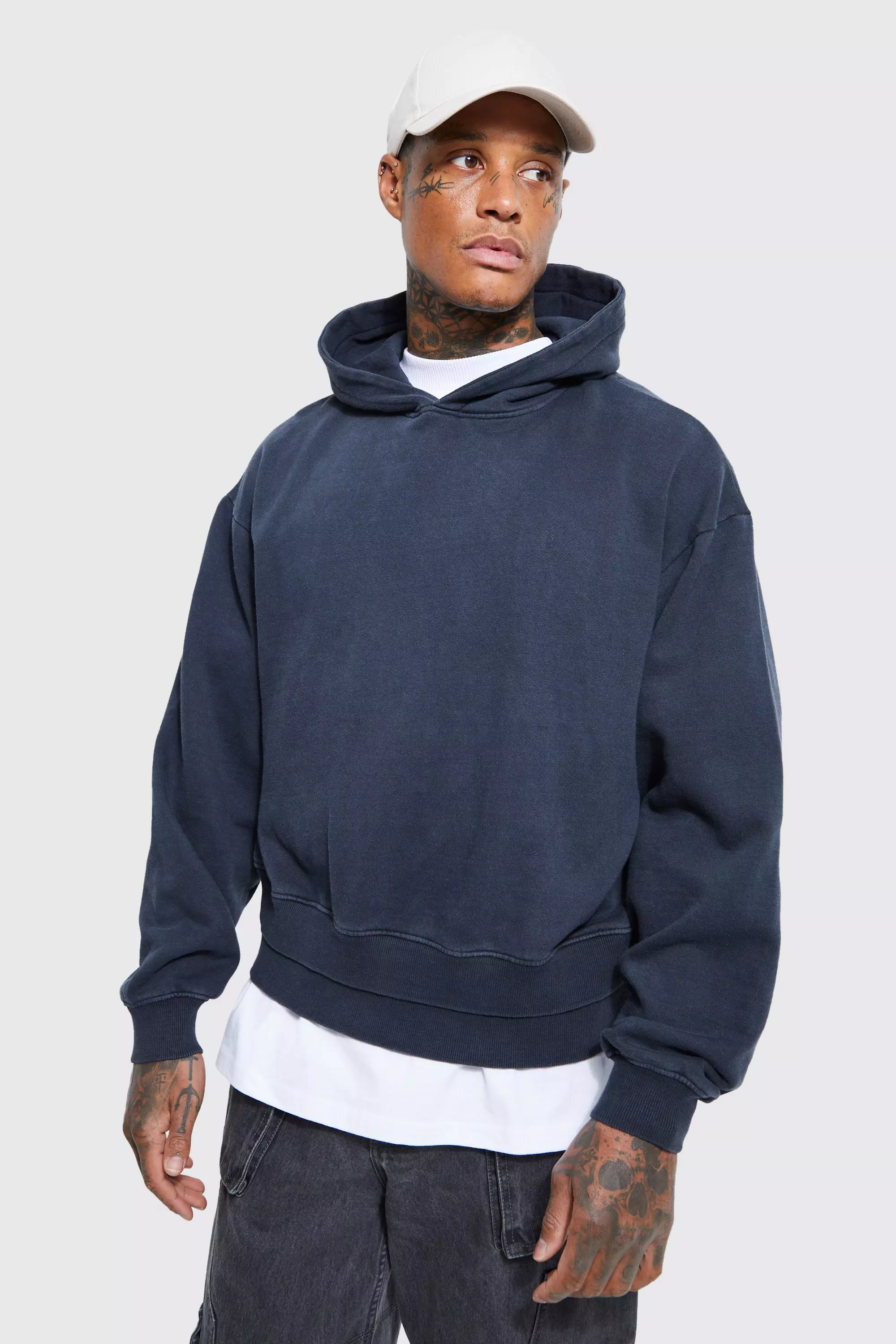 Kastiger Hoodie mit geripptem Saum, Black alternatives Bild