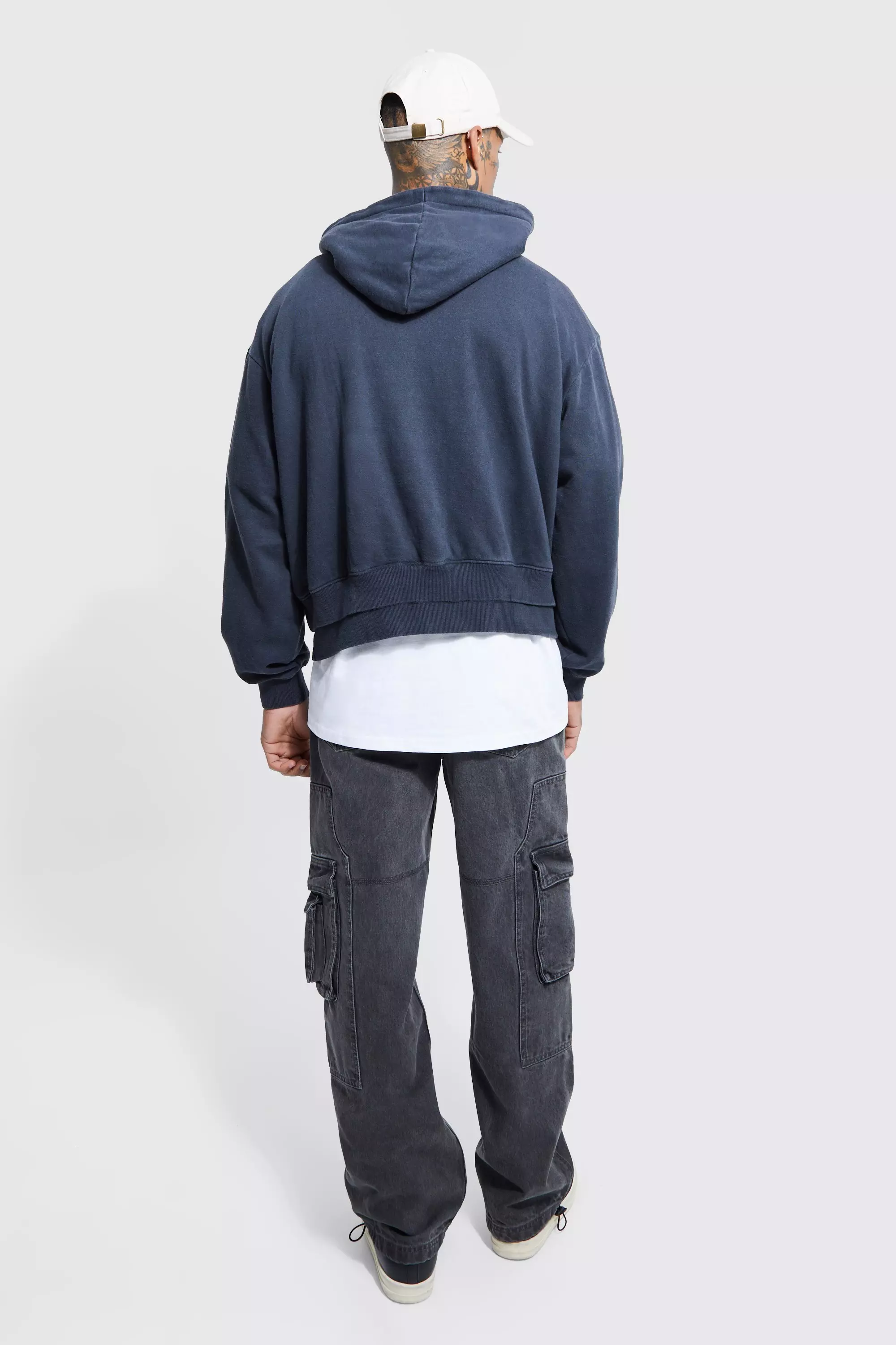 Kastiger Hoodie mit geripptem Saum, Black alternatives Bild