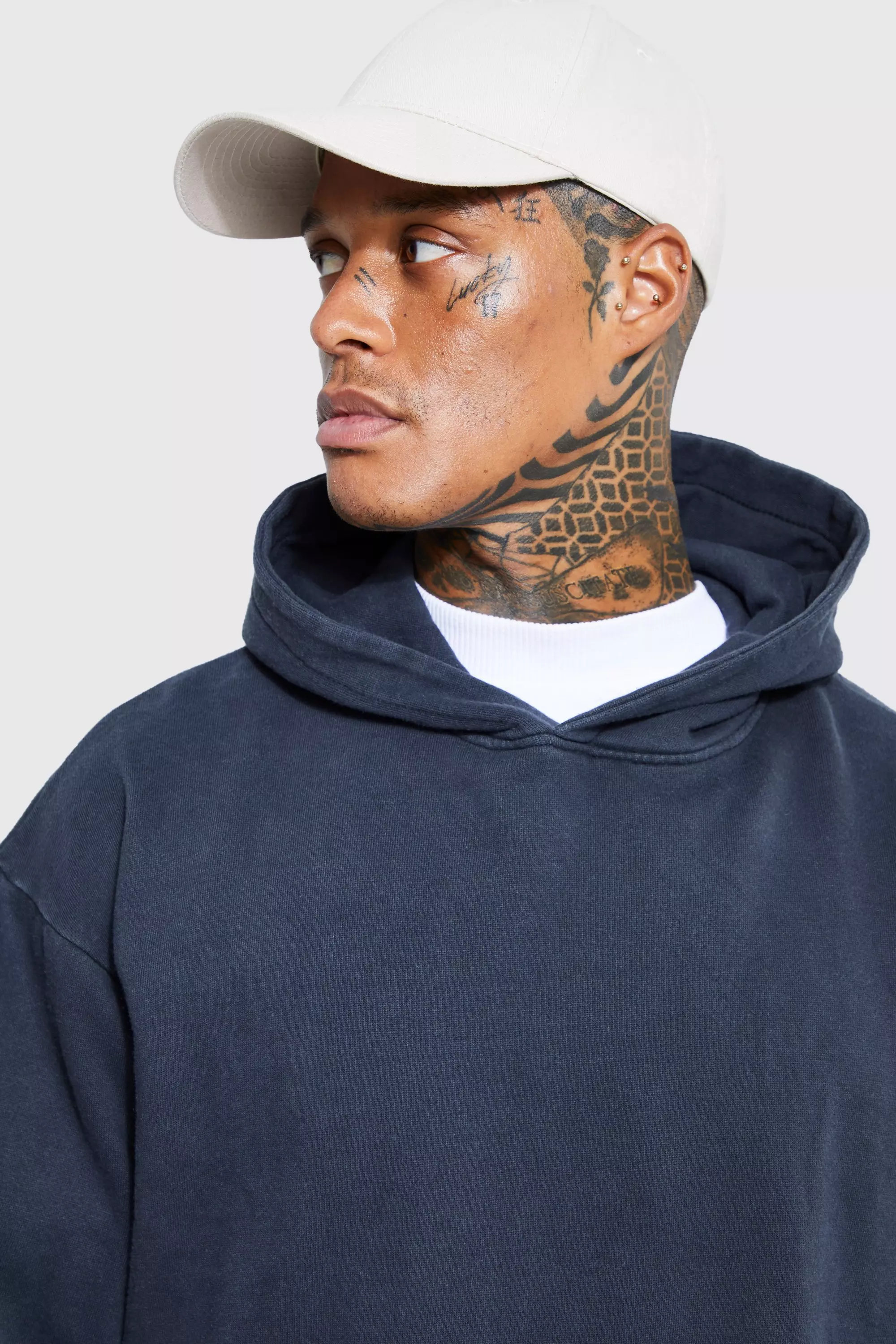 Kastiger Hoodie mit geripptem Saum, Black alternatives Bild