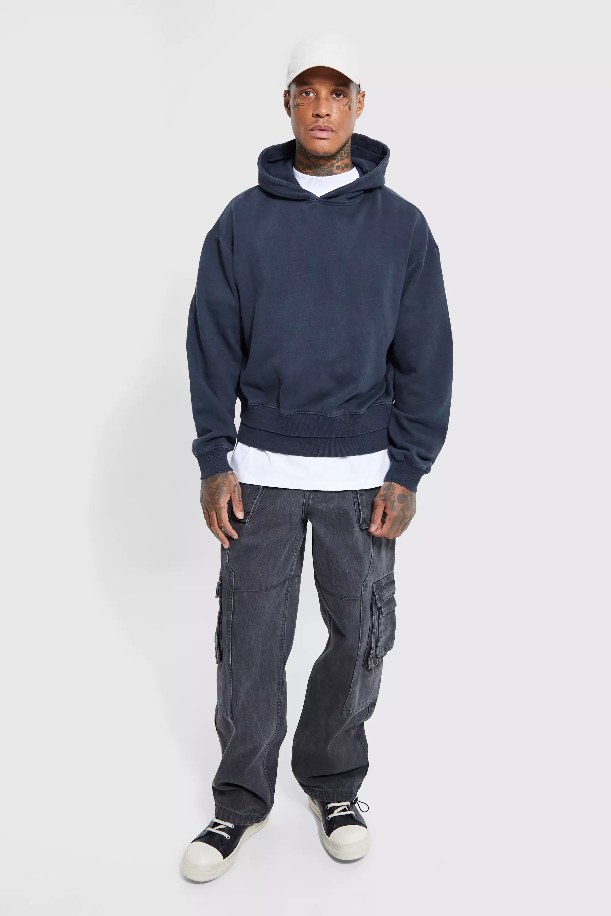Kastiger Hoodie mit geripptem Saum, Black alternatives Bild
