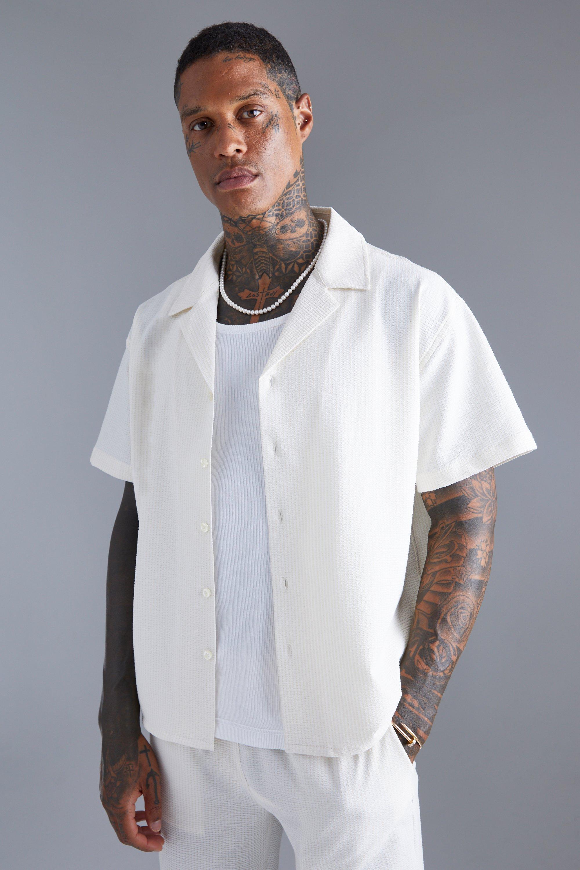 Tall Short Sleeve Boxy Revere Crinkle Shirt