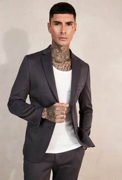 Skinny Single Breasted Dogstooth Suit Jacket Black