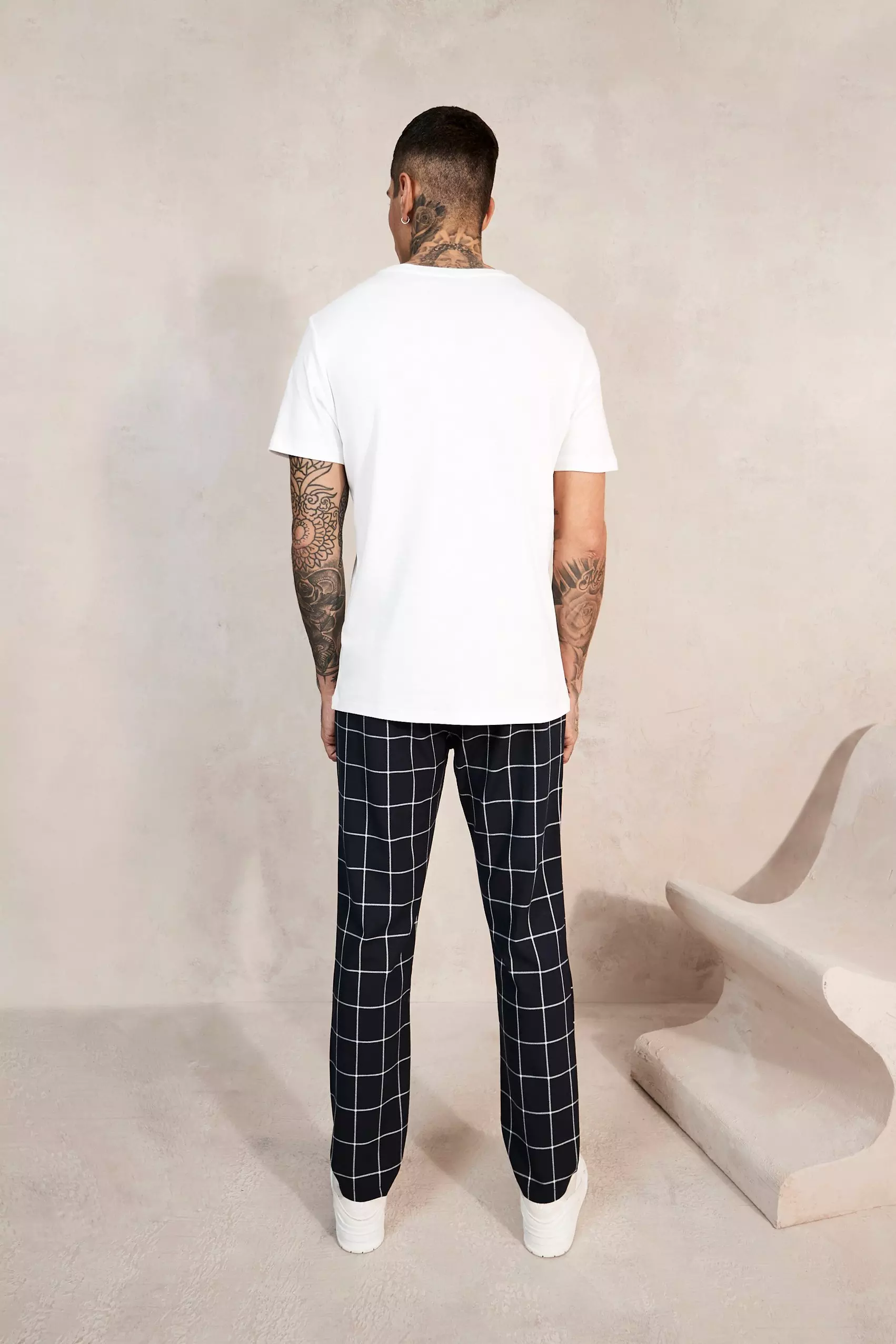 Slim Elasticated Check Smart Jogger Pants boohooMAN USA