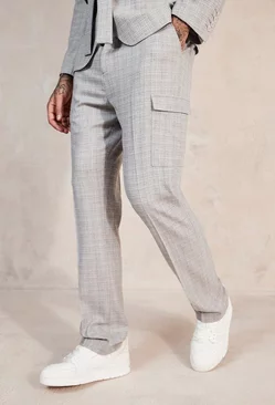 Grey Straight Leg Cargo Pocket Suit Pants