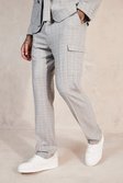 Grey Straight Leg Cargo Pocket Suit Trousers