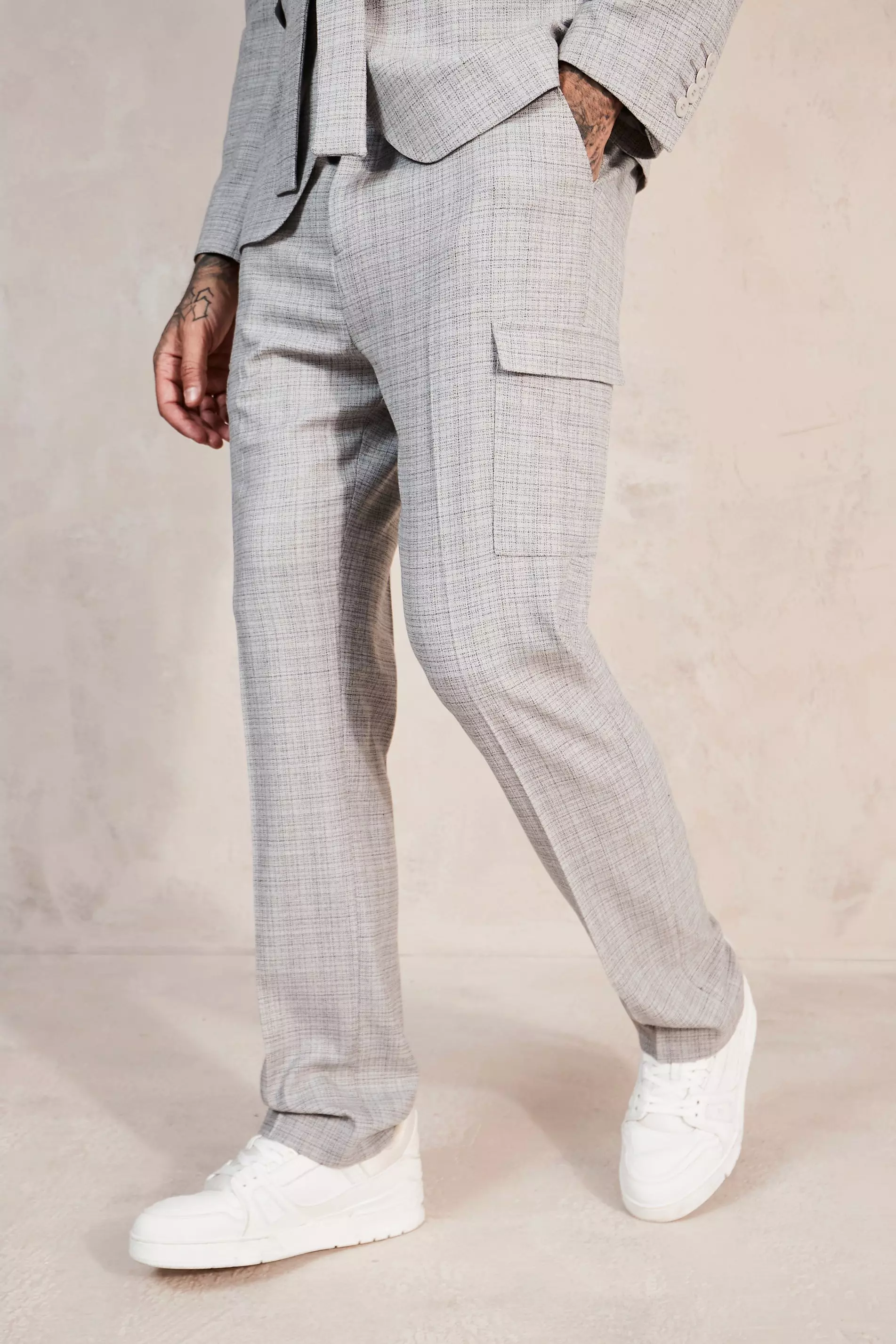 Straight Leg Cargo Pocket Suit Pants Grey