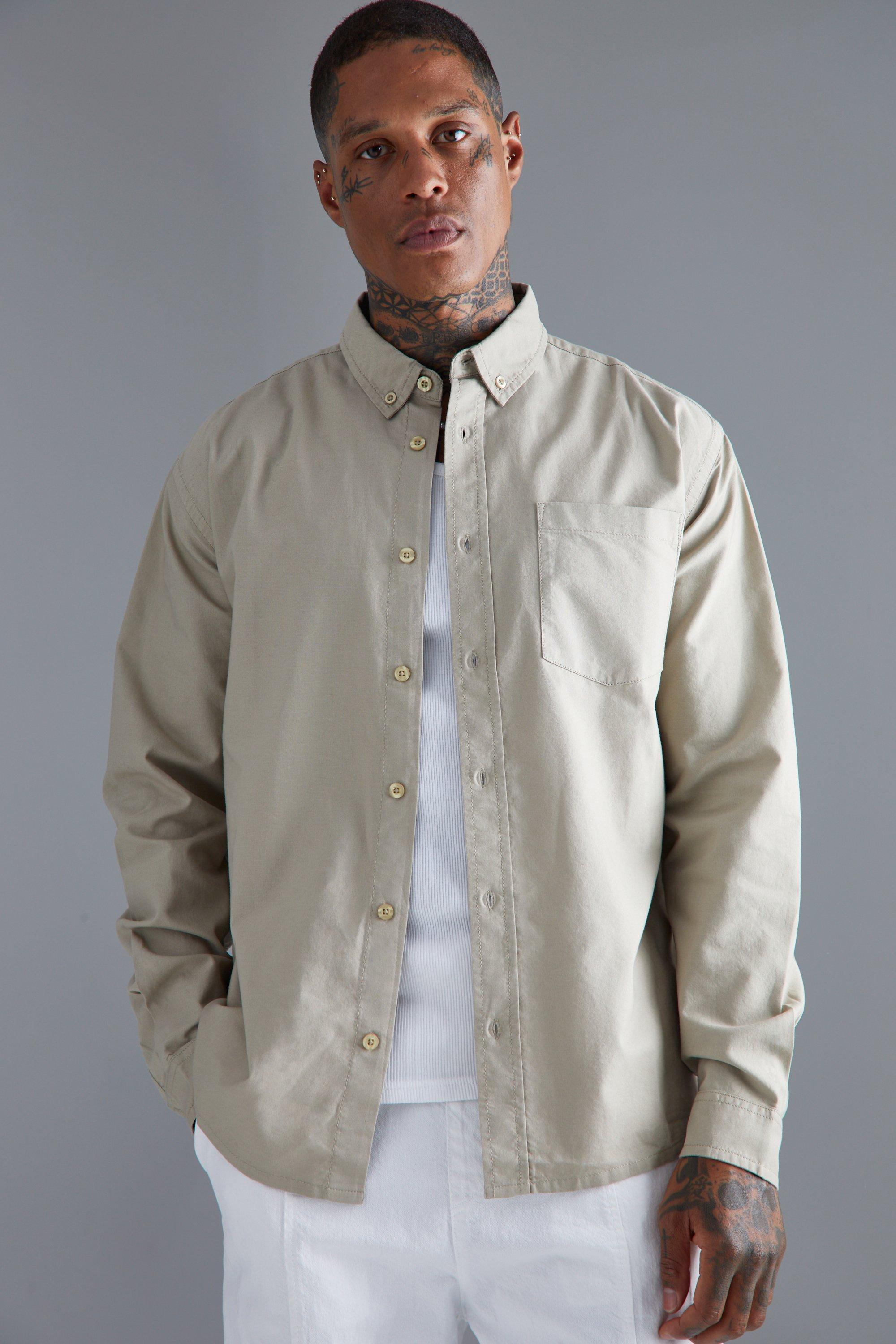 Relaxed Fit Long Sleeve Oxford Shirt | boohooMAN USA