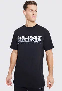 Black Tall Longline Worldwide Text T-shirt