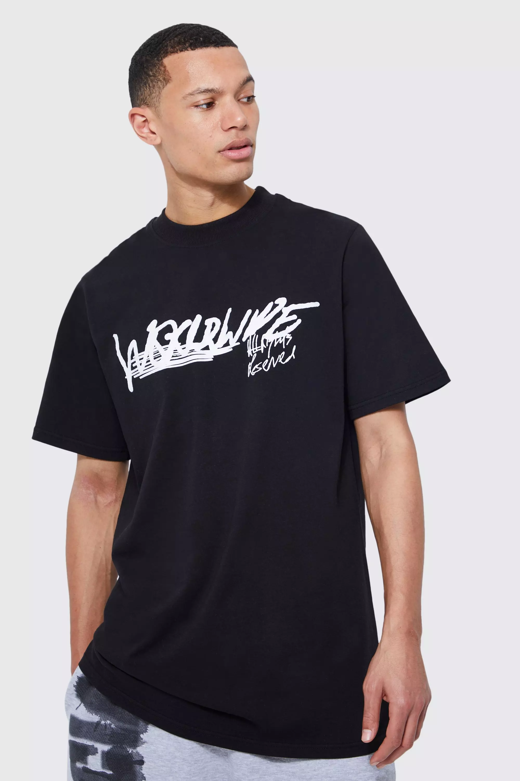 Black Tall Longline Teddy Print T-shirt