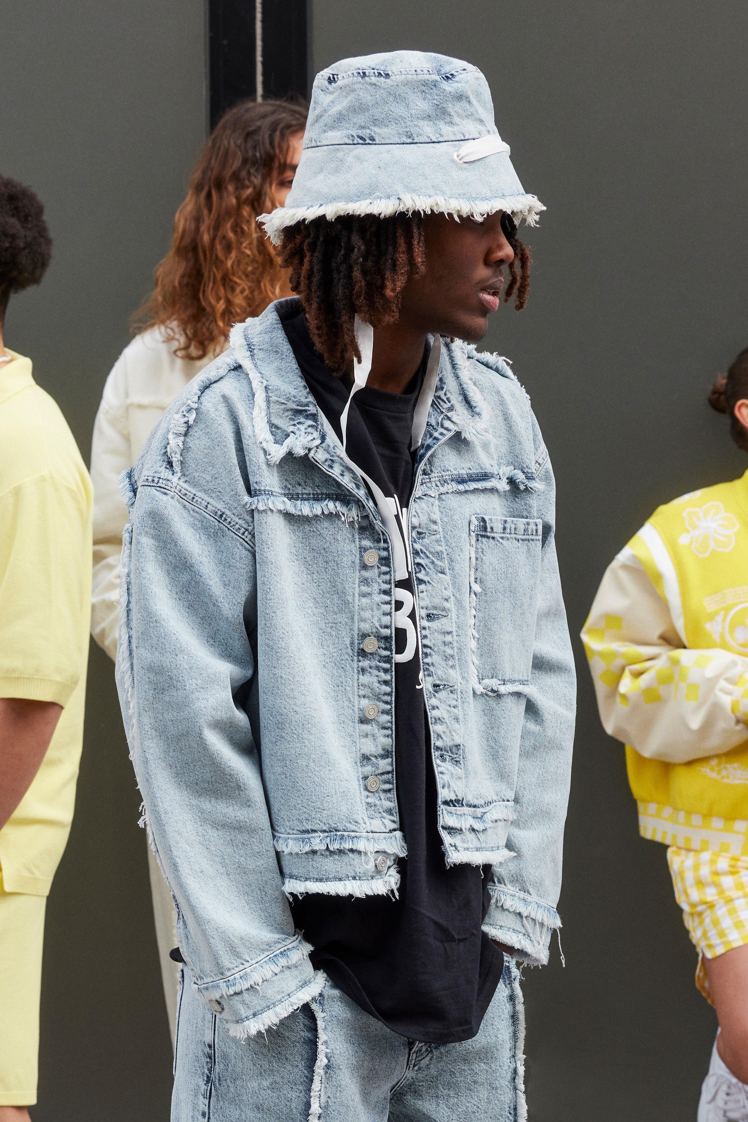 Ice blue Boxy Jean Jacket With Distressed Detail