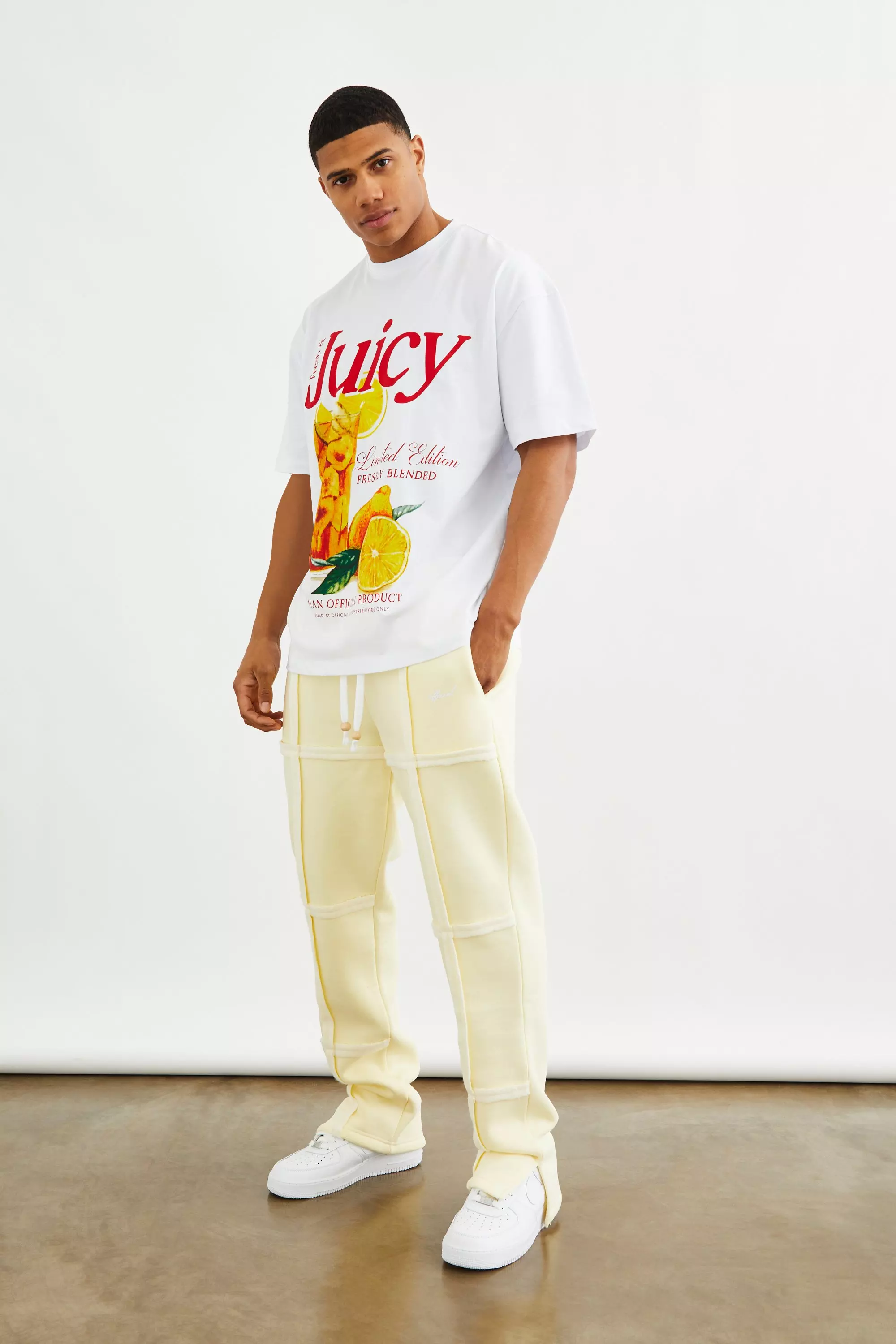 Oversized Print Tee And Split Hem Sweatpants Set Yellow