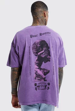 Oversized Skull Overdye Graphic T-shirt Purple