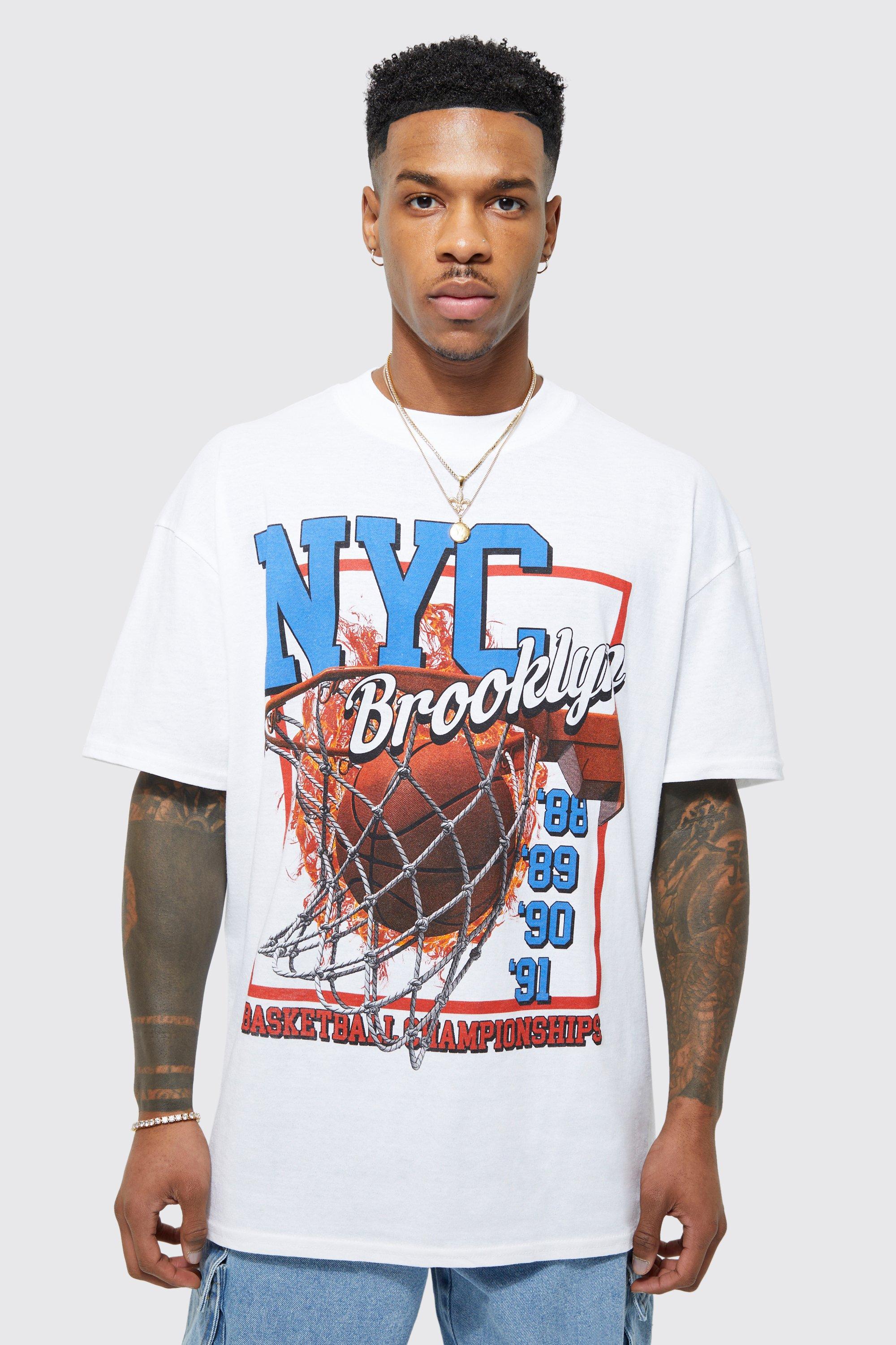 boohooMAN Mens Oversized Basketball Graphic T-Shirt - White XS