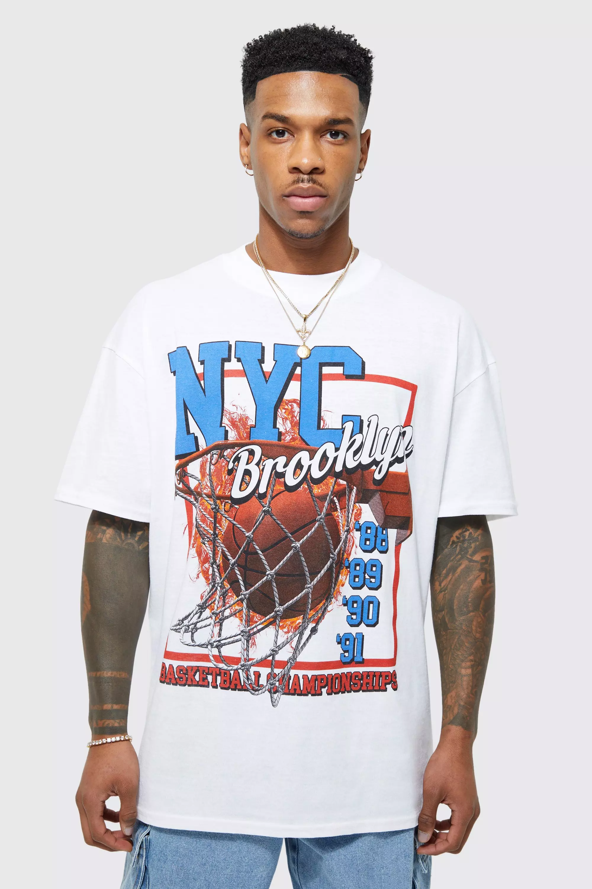 T-shirt oversize à imprimé basketball, White autre image