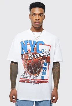 White Oversized Basketball Graphic T-shirt