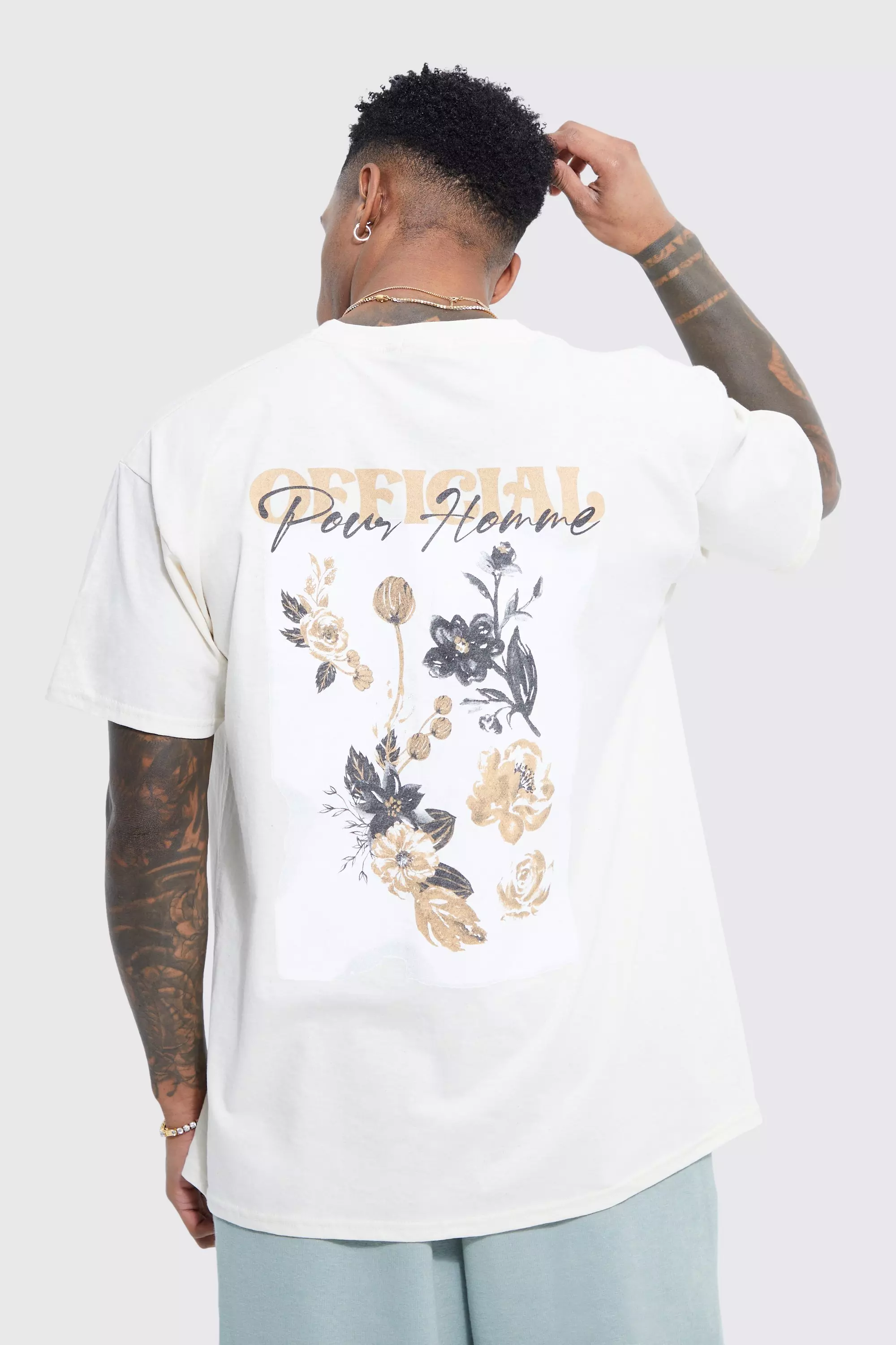 Oversized Floral Graphic T-shirt Ecru