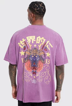 Oversized Overdye Graphic T-shirt Purple