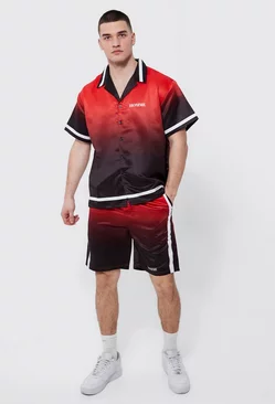 Tall Satin Boxy Fit Shirt & Short Set red