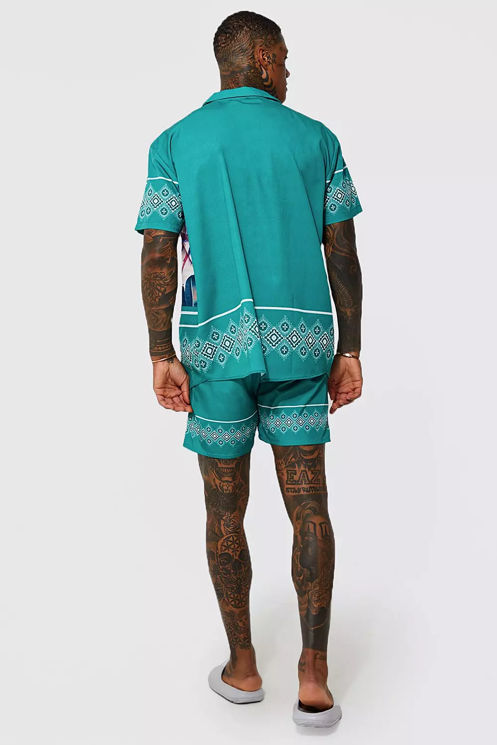 Green Oversized Palm Print Overhemd En Zwembroek alternatieve afbeelding