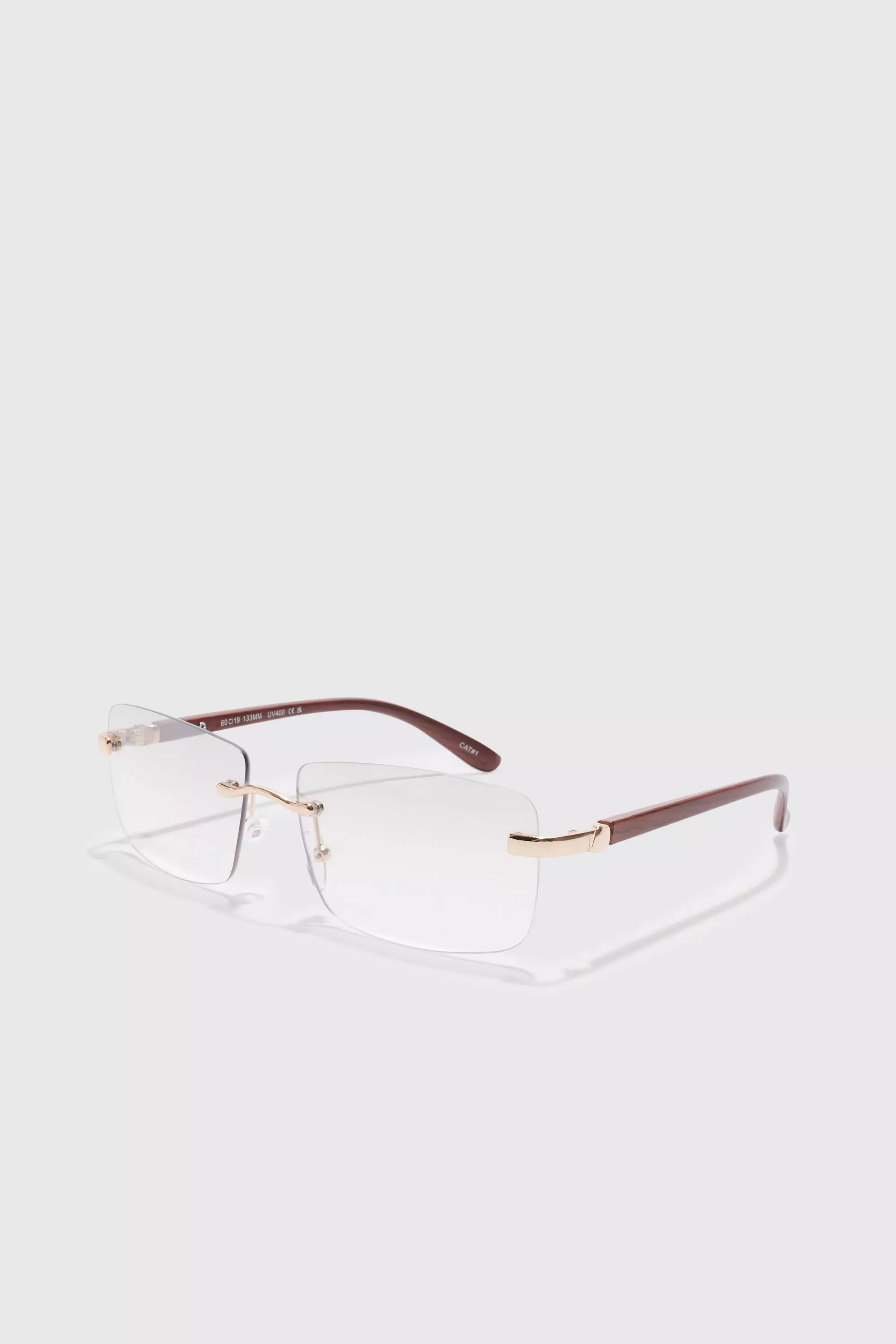 Rimless Rectangle Lens Sunglasses Gold