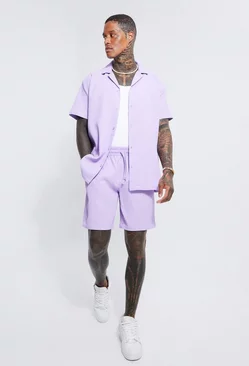 Pleated Oversized Shirt And Short Set Lilac