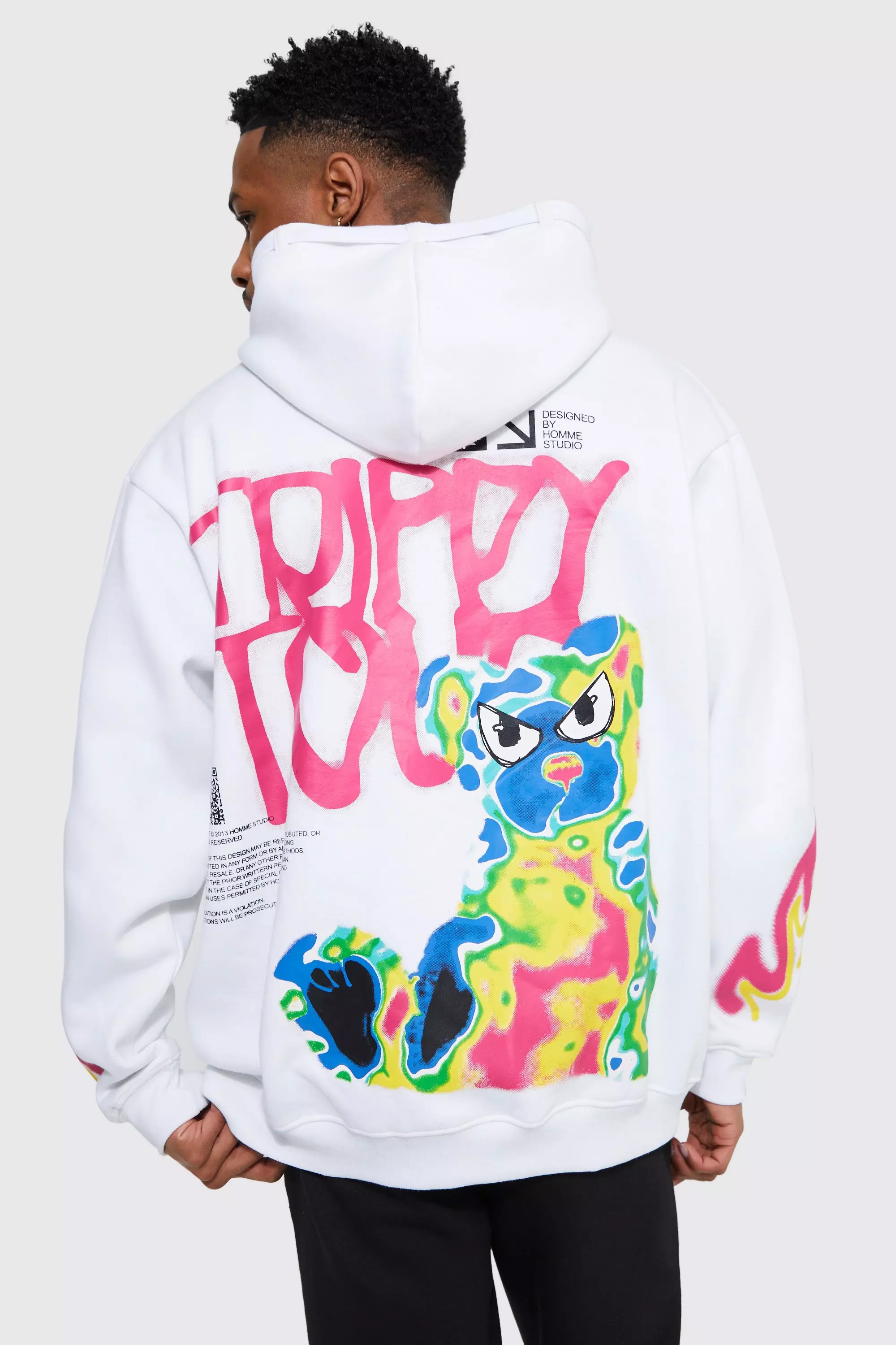 Oversized Belt Detail Trippy Graphic Hoodie | boohooMAN UK