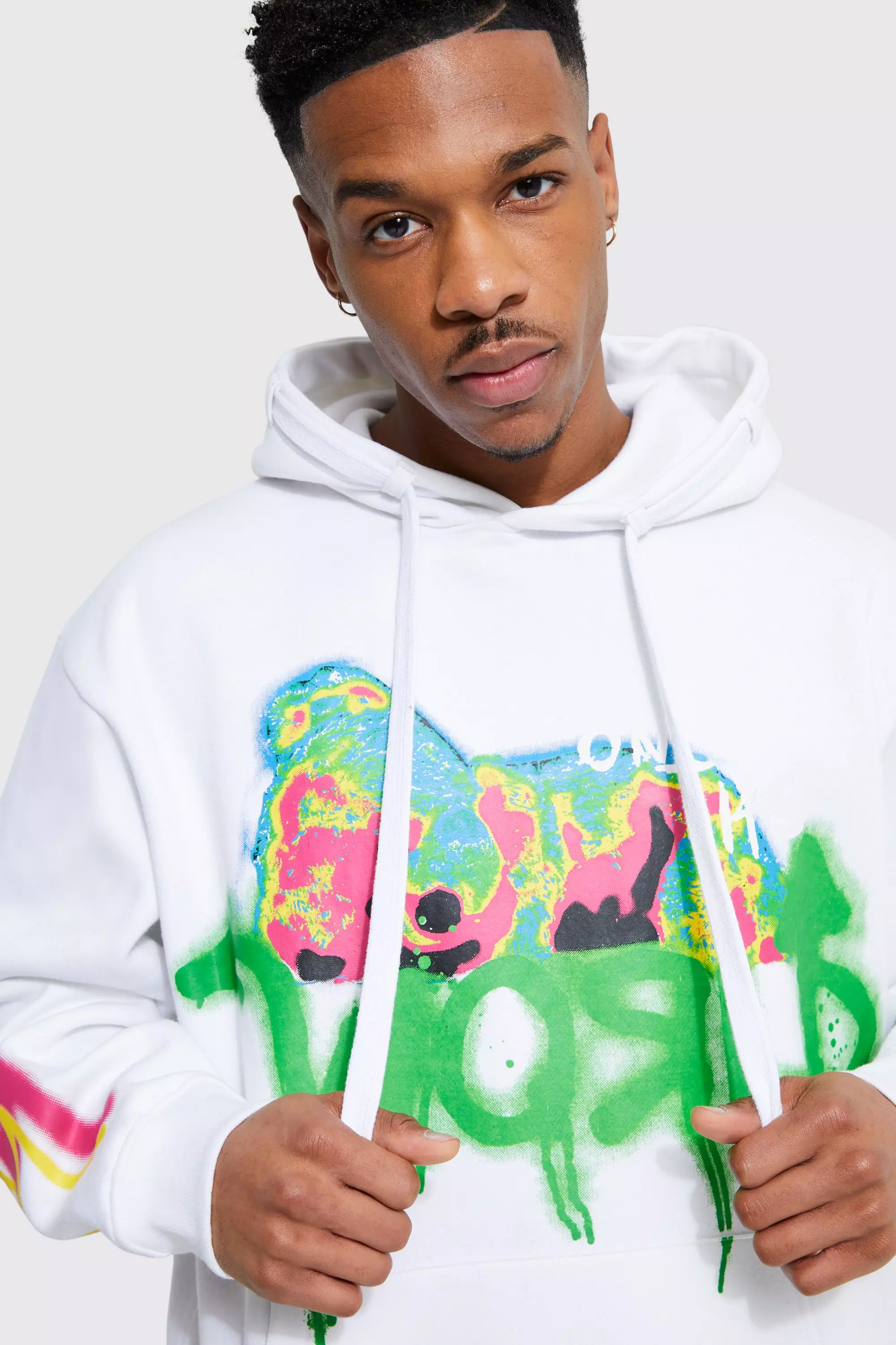 Oversized Belt Detail Trippy Graphic Hoodie | boohooMAN UK