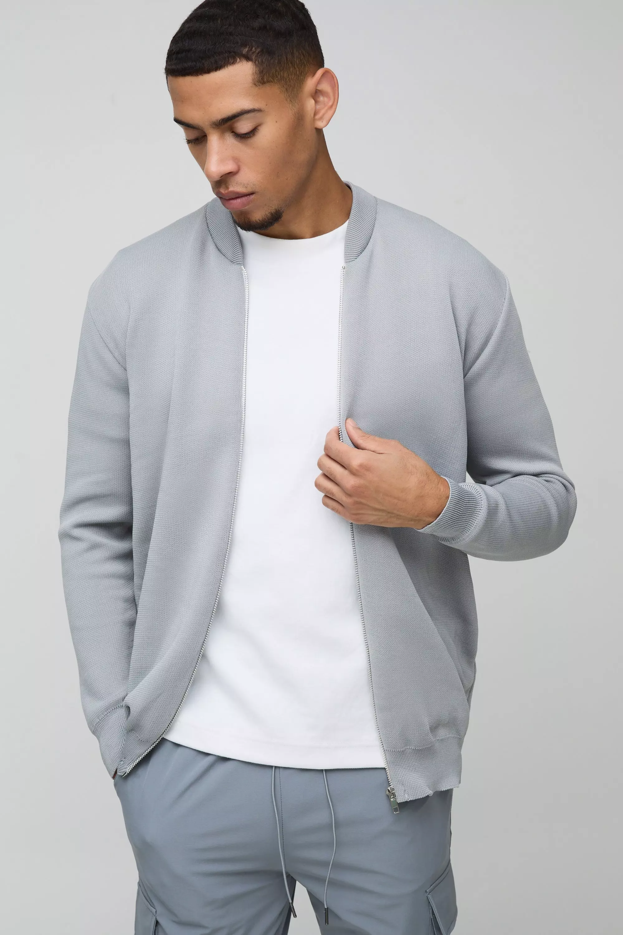 Grey Smart Knitted Bomber