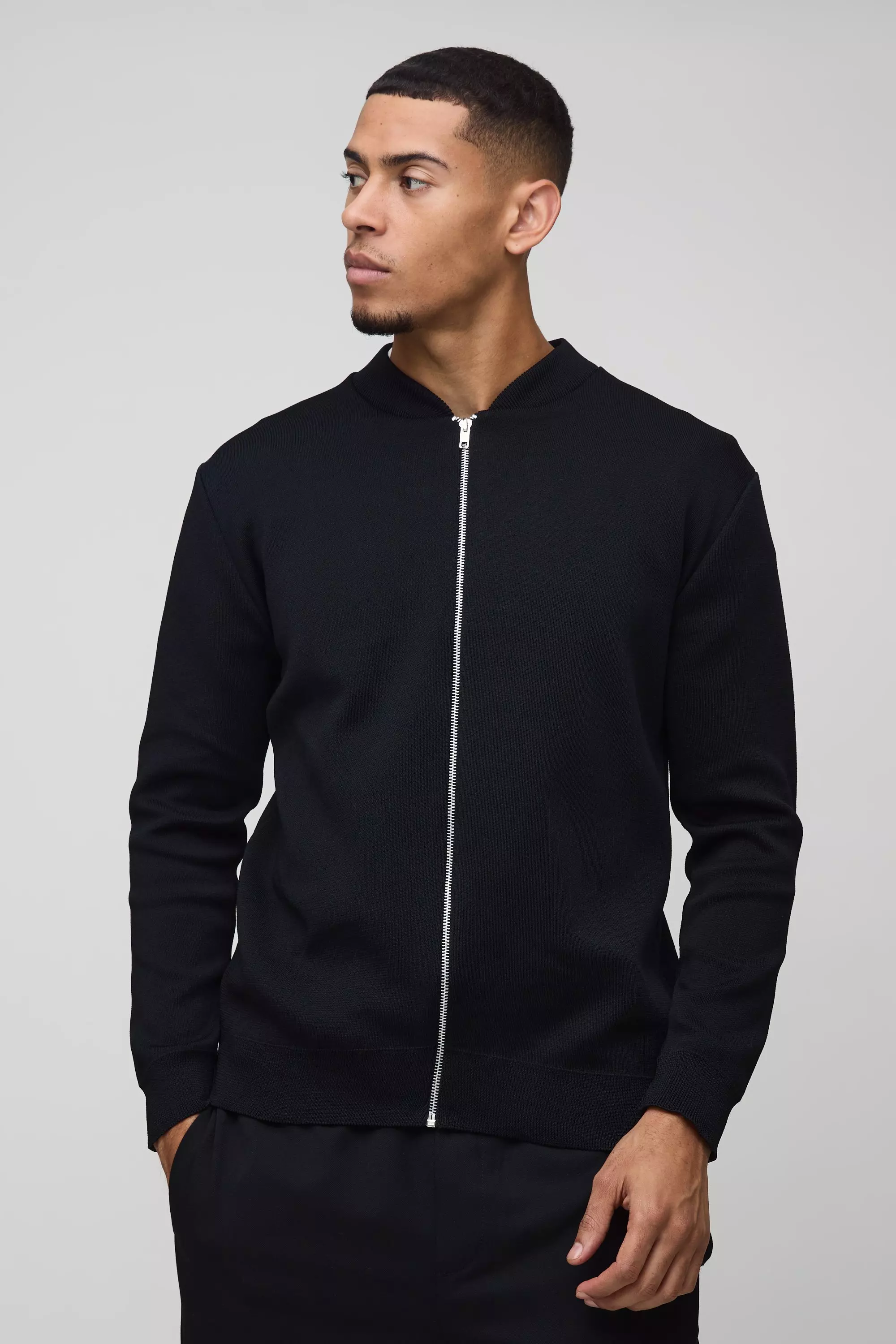 Smart Knitted Bomber Jacket boohooMAN UK