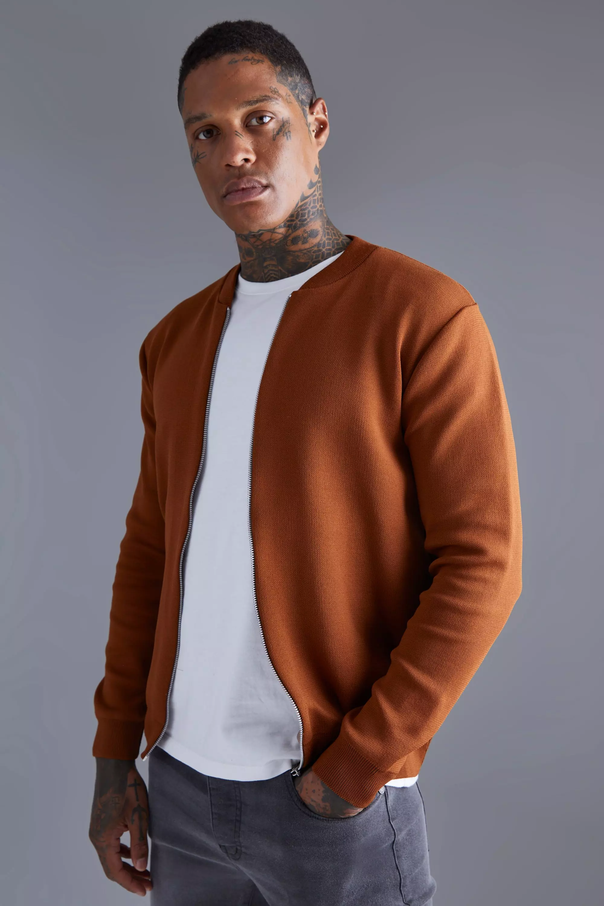 Taupe Beige Smart Knitted Bomber